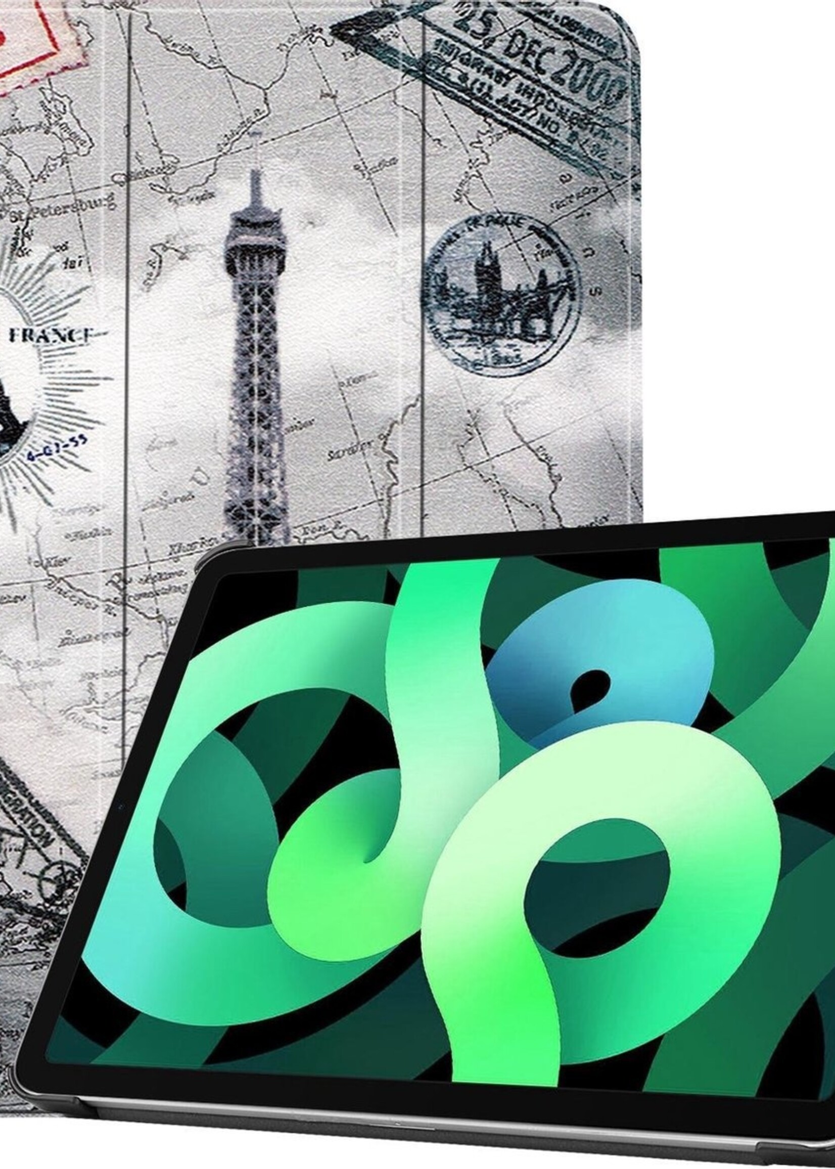 LUQ Hoes Geschikt voor iPad Air 2020 Hoes Luxe Hoesje Book Case - Hoesje Geschikt voor iPad Air 4 2020 Hoes Cover - Eiffeltoren