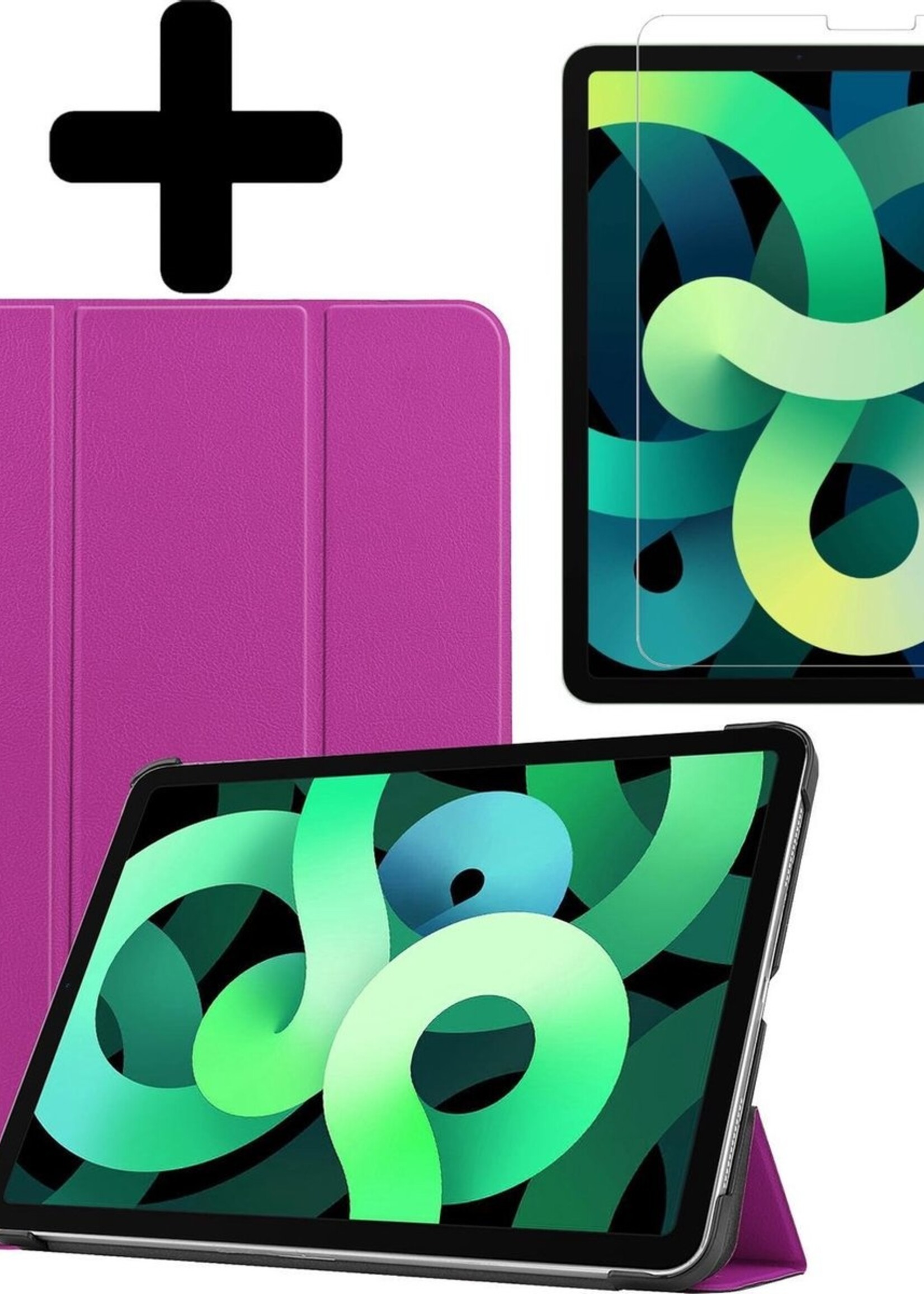 LUQ Hoes Geschikt voor iPad Air 2020 Hoes Luxe Hoesje Book Case Met Screenprotector - Hoesje Geschikt voor iPad Air 4 2020 Hoes Cover - Paars