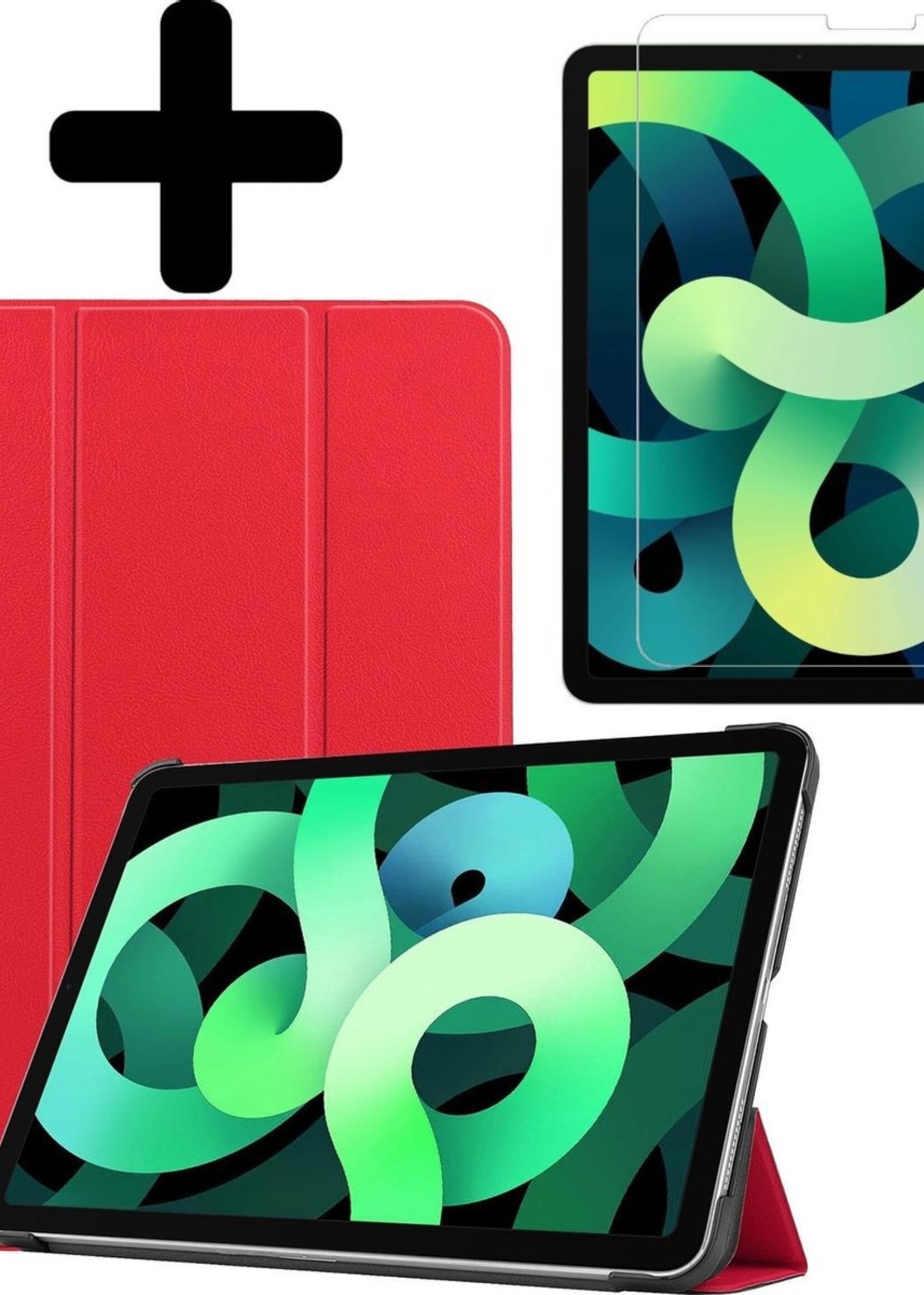 LUQ Hoes Geschikt voor iPad Air 2020 Hoes Luxe Hoesje Book Case Met Screenprotector - Hoesje Geschikt voor iPad Air 4 2020 Hoes Cover - Rood