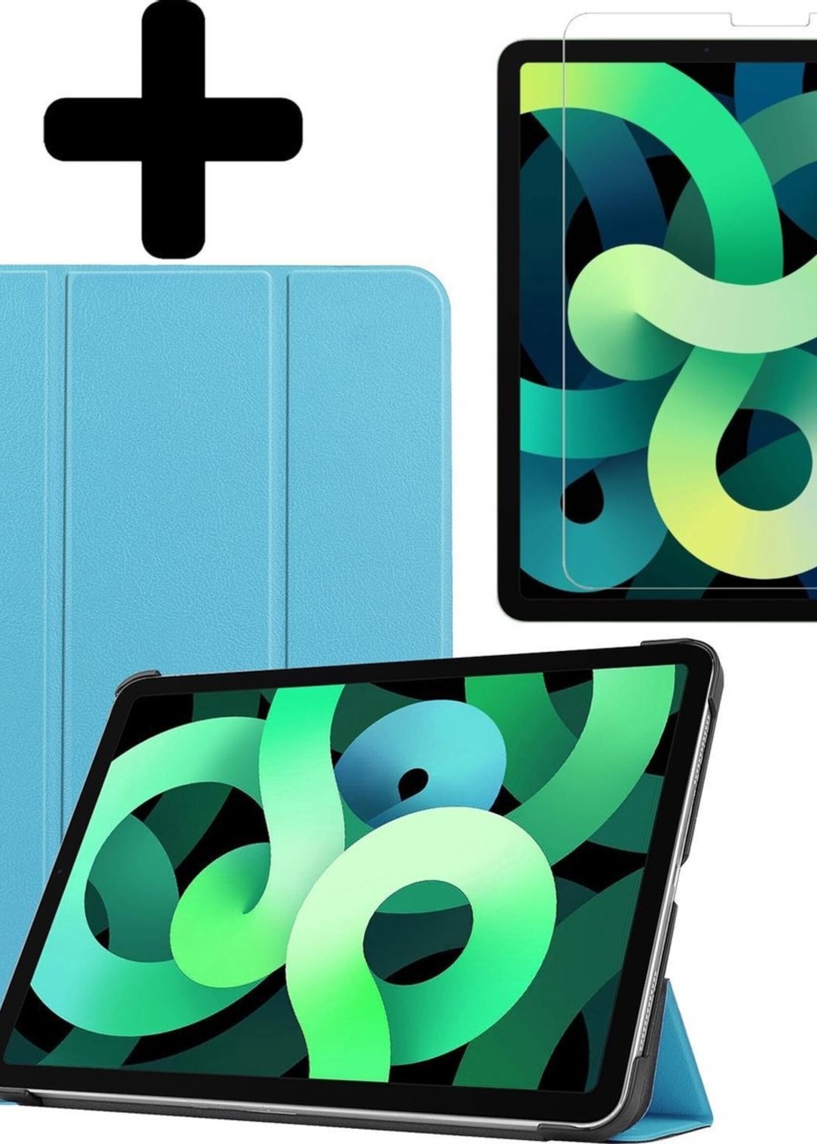 LUQ Hoes Geschikt voor iPad Air 2020 Hoes Luxe Hoesje Book Case Met Screenprotector - Hoesje Geschikt voor iPad Air 4 2020 Hoes Cover - Lichtblauw