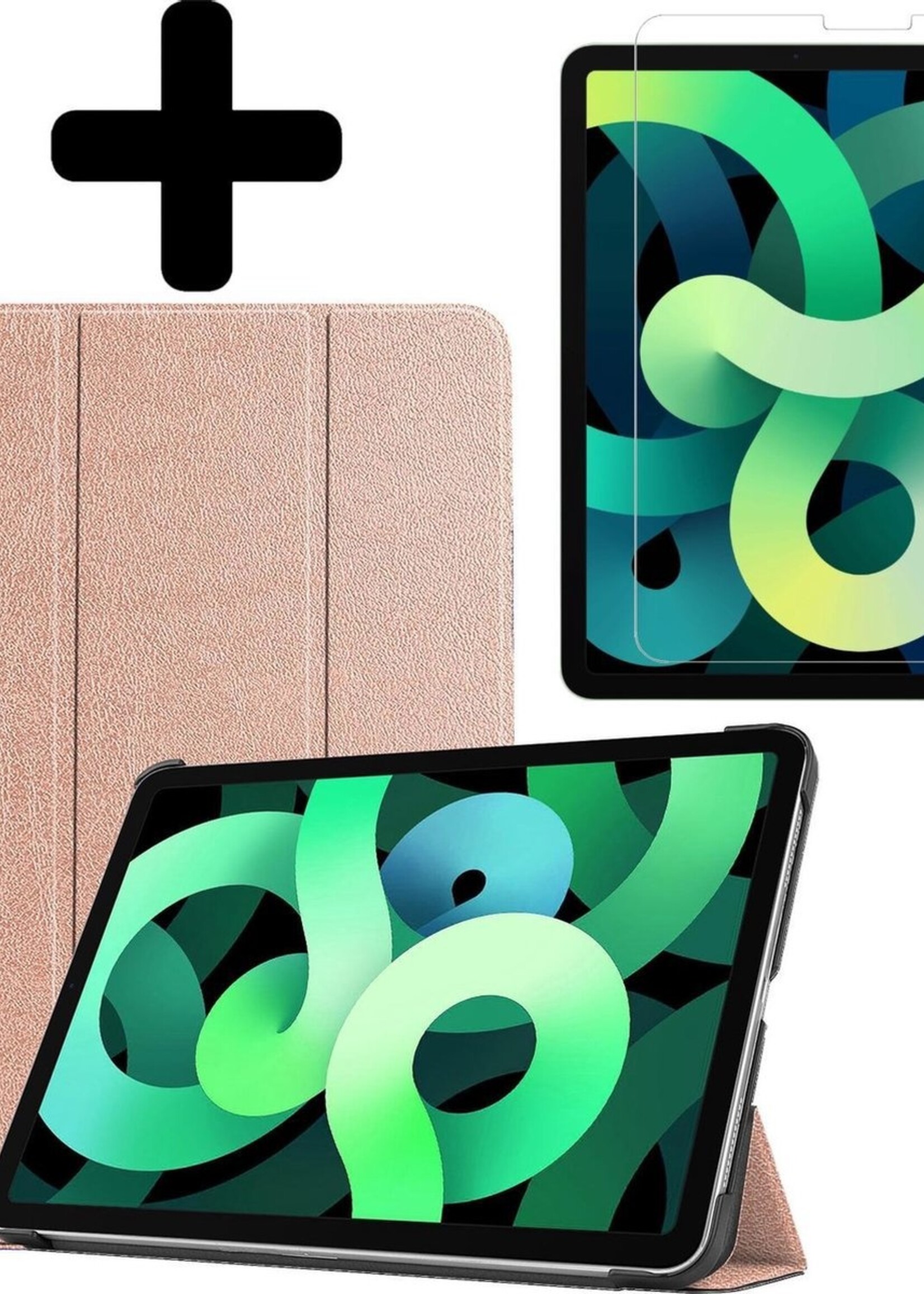LUQ Hoes Geschikt voor iPad Air 2020 Hoes Luxe Hoesje Book Case Met Screenprotector - Hoesje Geschikt voor iPad Air 4 2020 Hoes Cover - Rosé goud