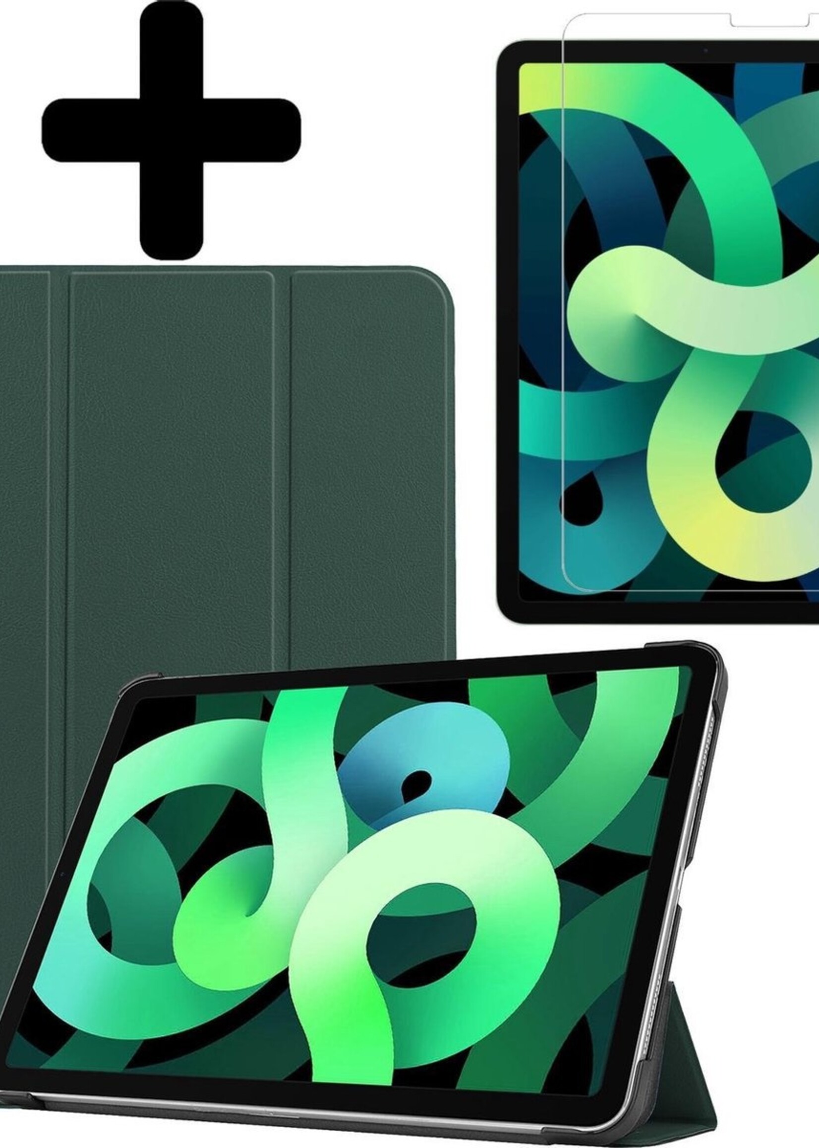 LUQ Hoes Geschikt voor iPad Air 2020 Hoes Luxe Hoesje Book Case Met Screenprotector - Hoesje Geschikt voor iPad Air 4 2020 Hoes Cover - Donkergroen