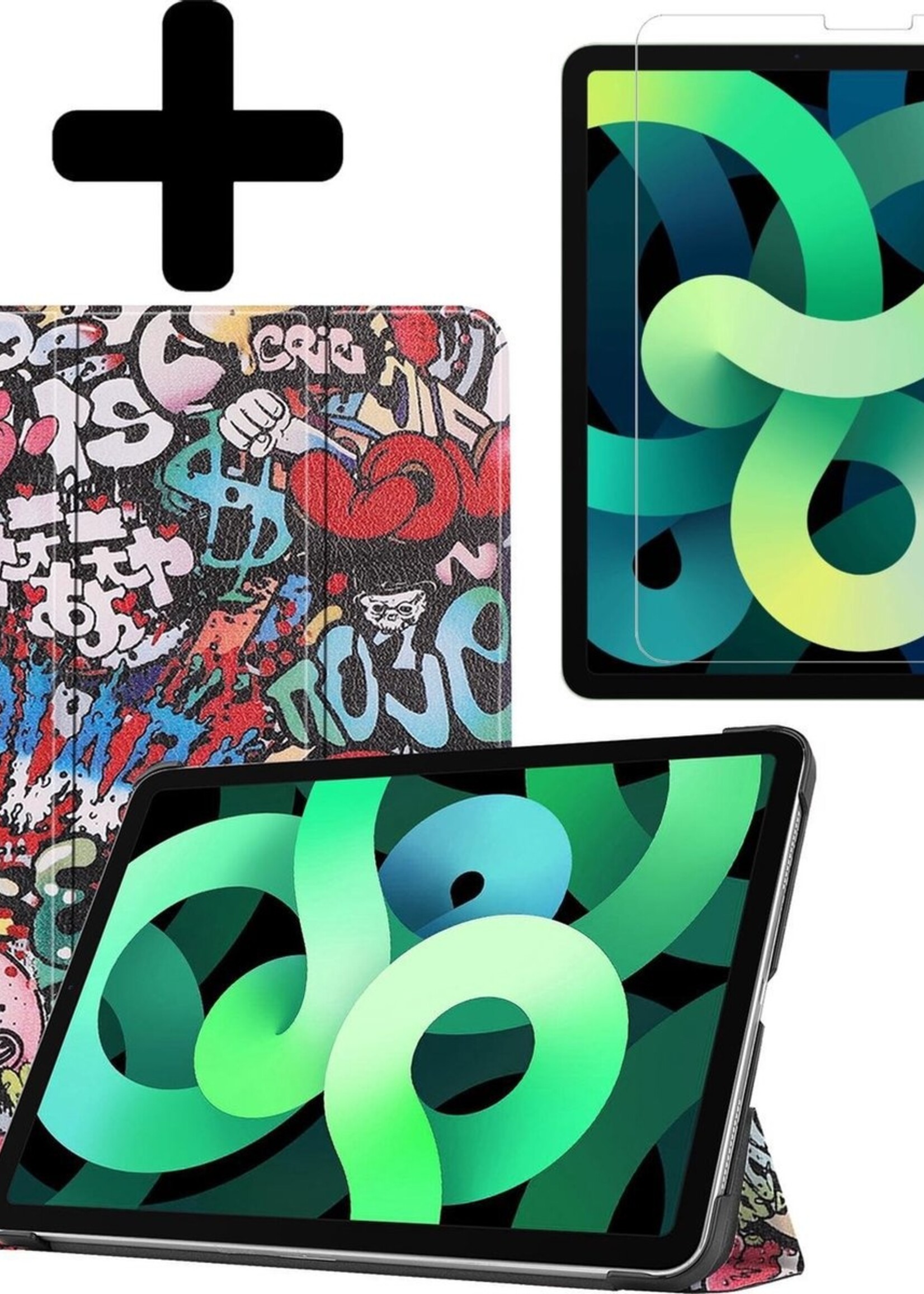 LUQ Hoes Geschikt voor iPad Air 2020 Hoes Luxe Hoesje Book Case Met Screenprotector - Hoesje Geschikt voor iPad Air 4 2020 Hoes Cover - Graffity