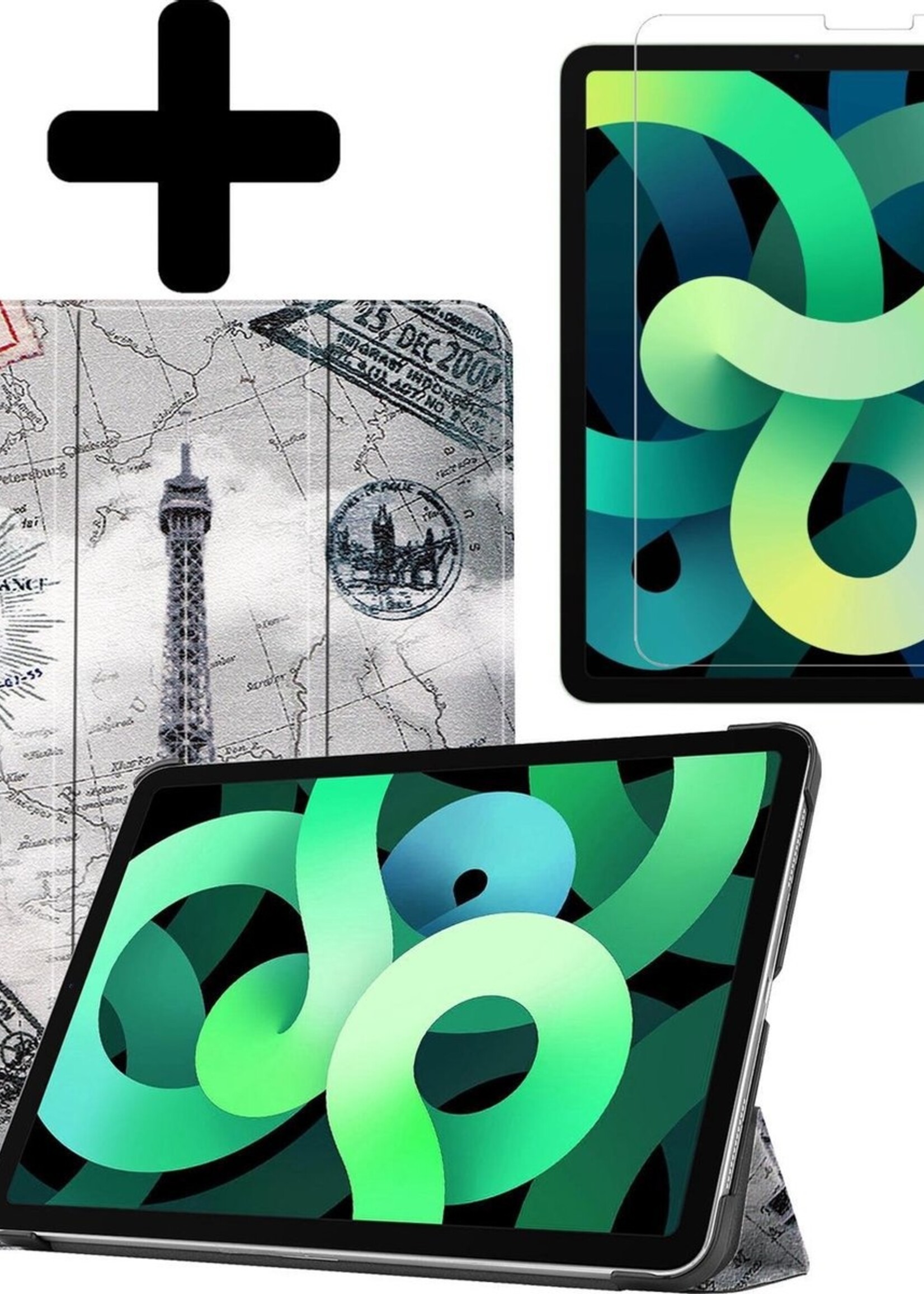 LUQ Hoes Geschikt voor iPad Air 2020 Hoes Luxe Hoesje Book Case Met Screenprotector - Hoesje Geschikt voor iPad Air 4 2020 Hoes Cover - Eiffeltoren