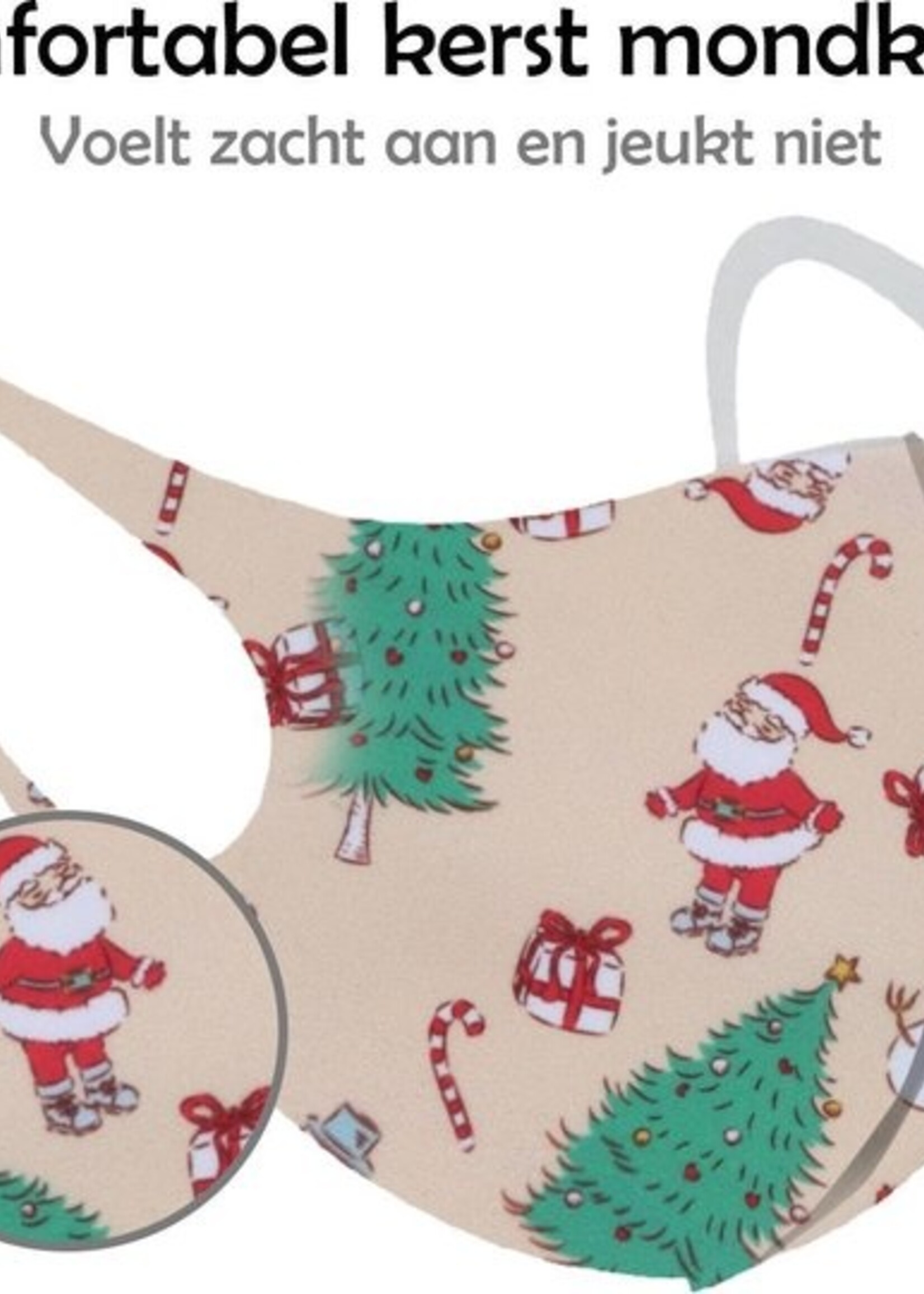 LUQ Mondkapje Wasbaar Kerst Mondmasker Creme Niet-medisch - 3 stuks