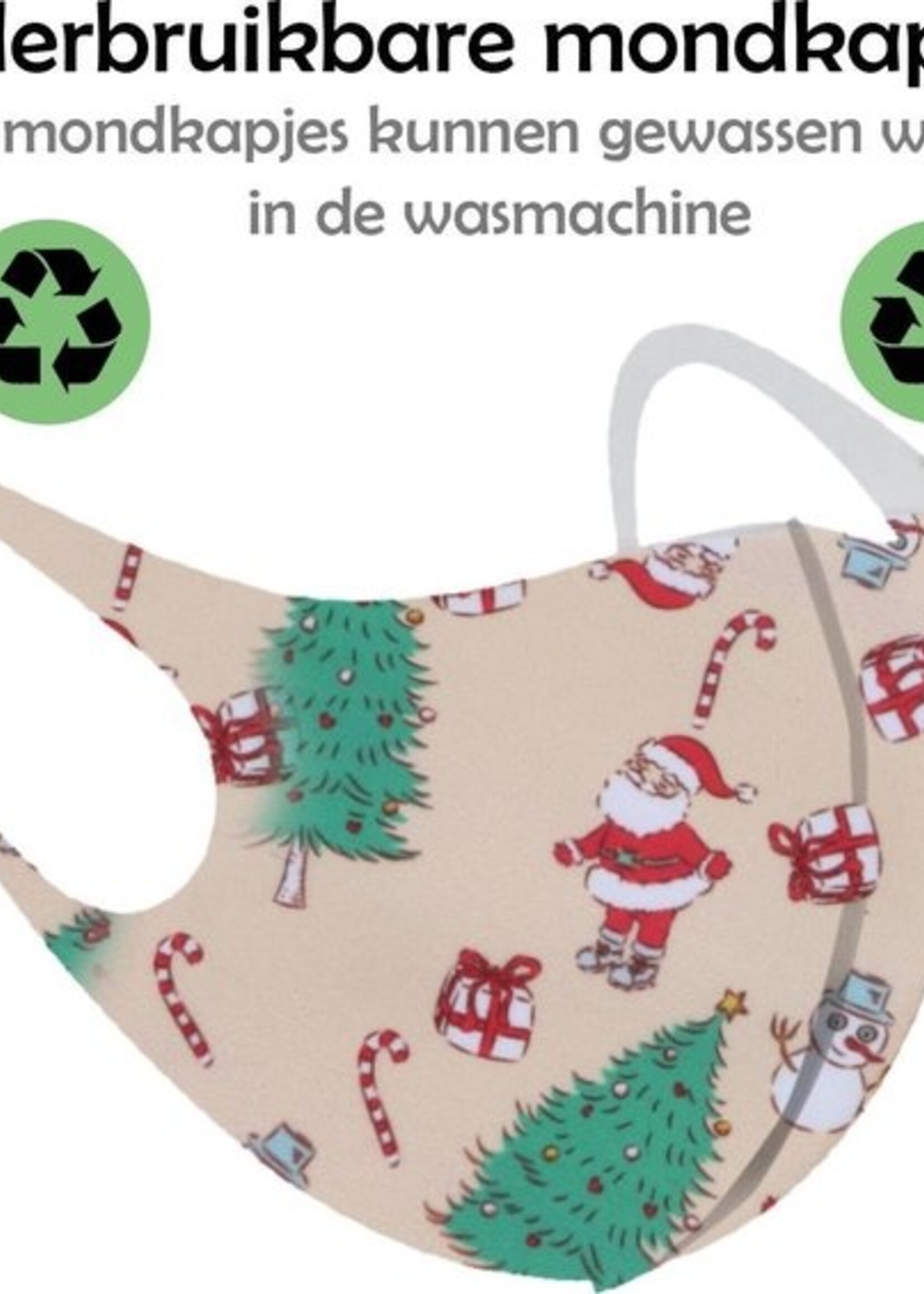 LUQ Mondkapje Wasbaar Kerst Mondmasker Creme Niet-medisch - 5 stuks