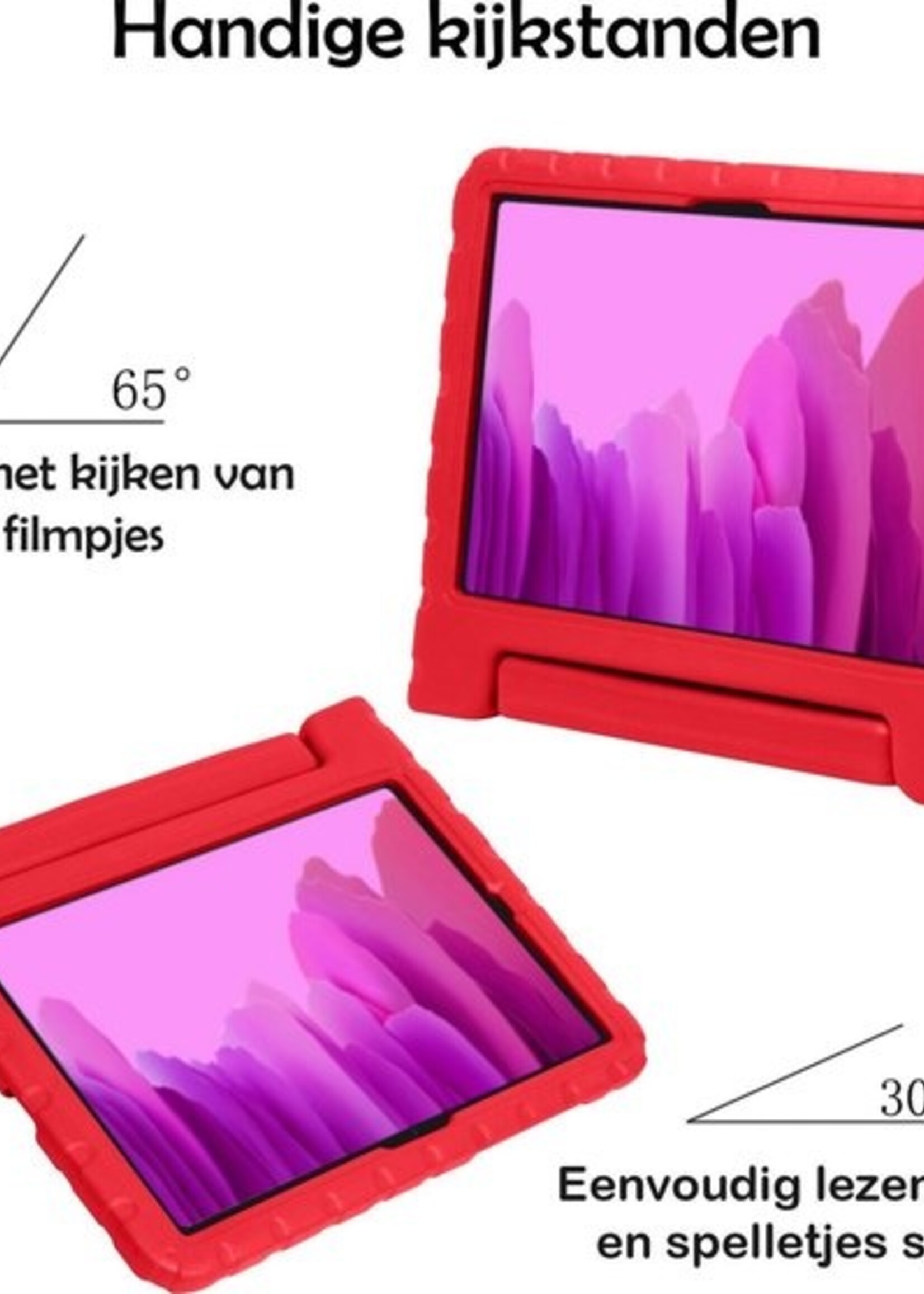 LUQ Hoes Geschikt voor Samsung Galaxy Tab A7 Hoes Kinder Hoesje Kids Case Kinderhoes Shockproof - Hoesje Geschikt voor Samsung Tab A7 Hoesje Kidscase - Rood