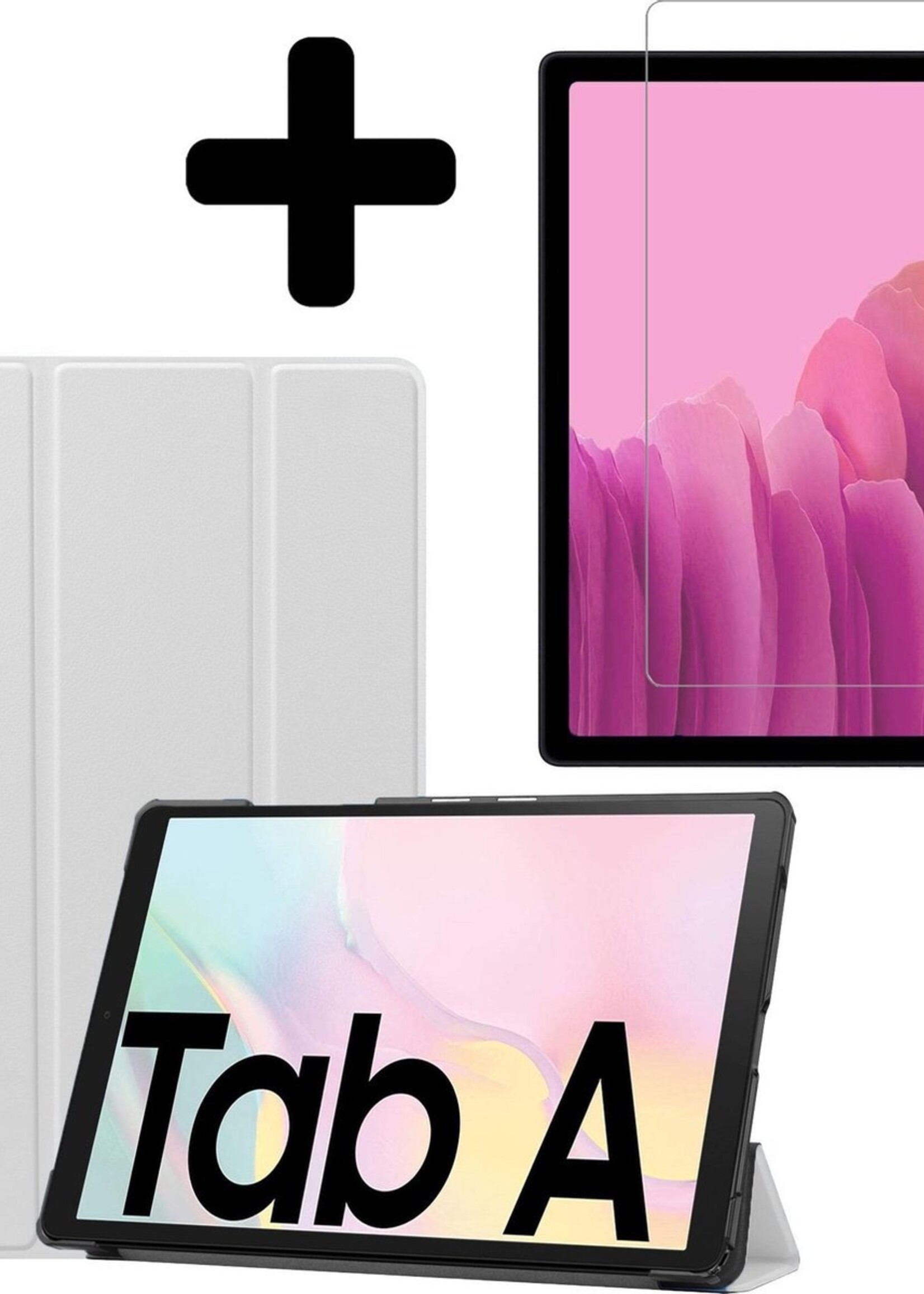 LUQ Hoes Geschikt voor Samsung Galaxy Tab A7 Hoes Luxe Hoesje Book Case Met Screenprotector - Hoesje Geschikt voor Samsung Tab A7 Hoes Cover - Wit