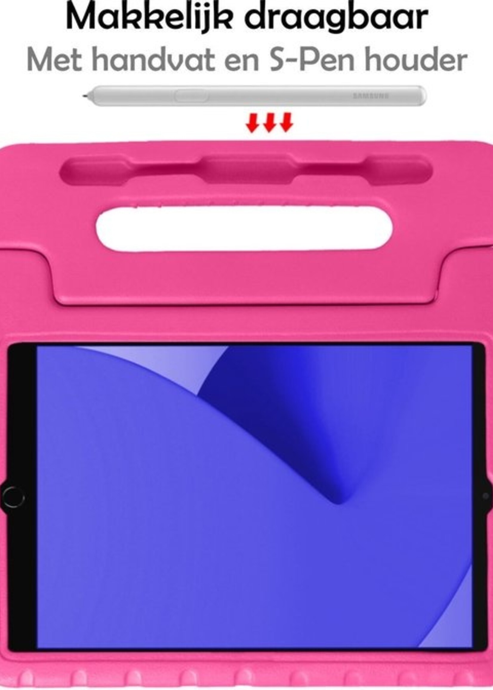 LUQ Hoes Geschikt voor iPad 10.2 2020 Hoes Kinder Hoesje Kids Case Kinderhoes Shockproof - Hoesje Geschikt voor iPad 8 Hoesje Kidscase - Roze