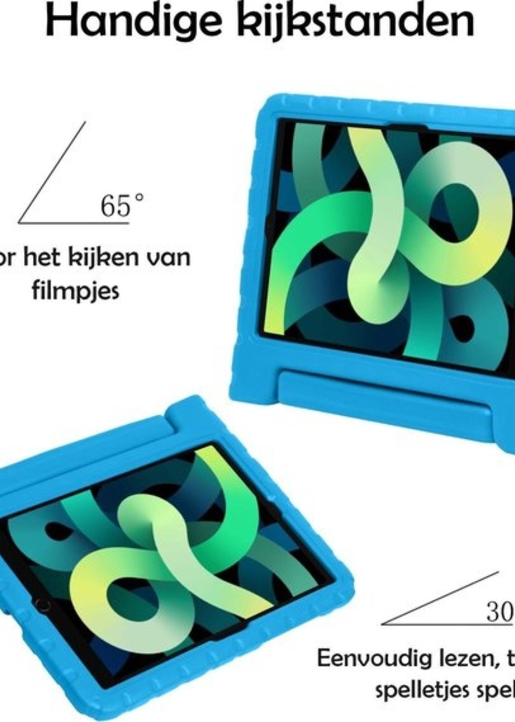 LUQ Hoes Geschikt voor iPad Air 2020 Hoes Kinder Hoesje Kids Case Kinderhoes Shockproof - Hoesje Geschikt voor iPad Air 4 2020 Hoesje Kidscase - Blauw