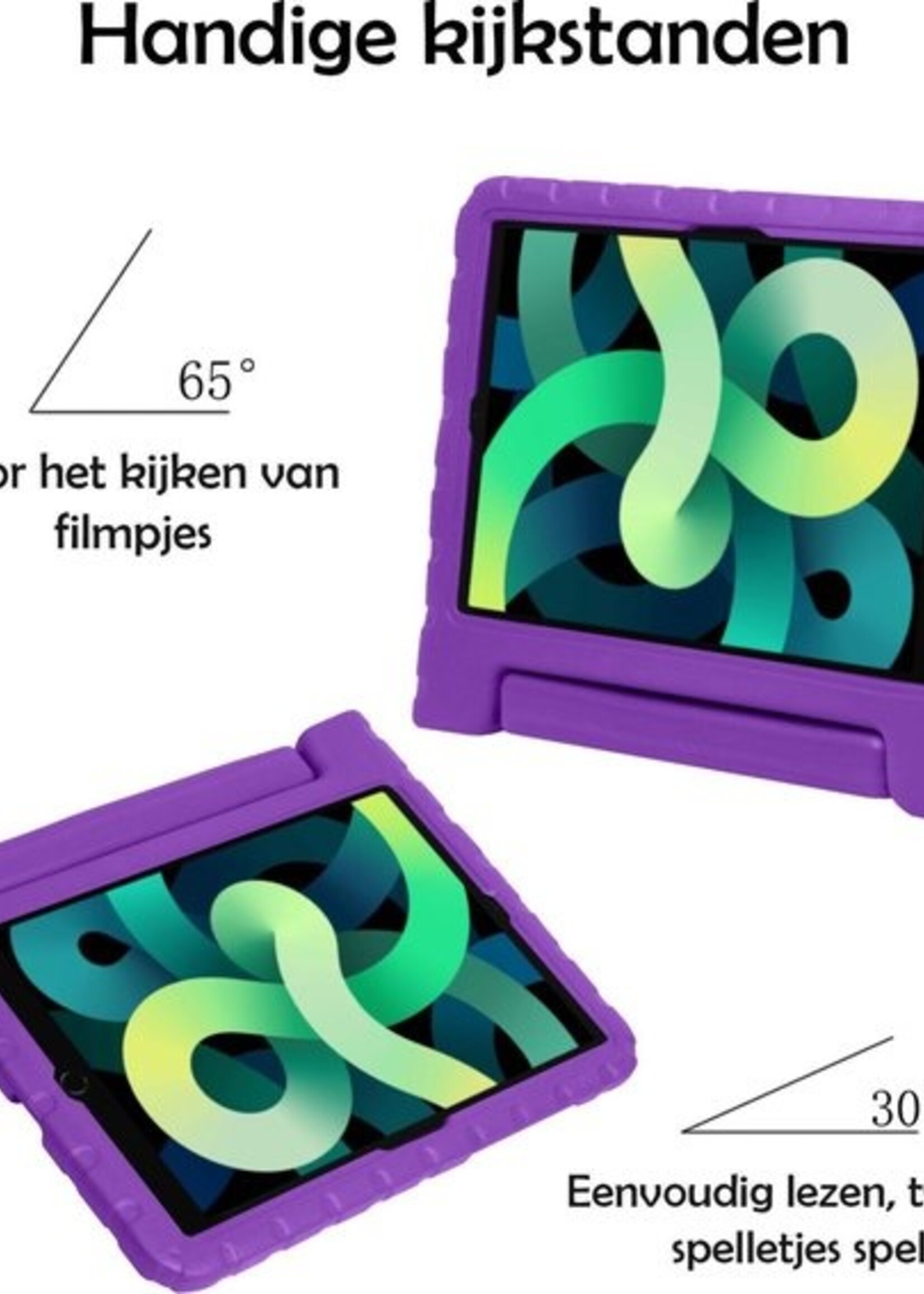 LUQ Hoes Geschikt voor iPad Air 2020 Hoes Kinder Hoesje Kids Case Kinderhoes Shockproof - Hoesje Geschikt voor iPad Air 4 2020 Hoesje Kidscase - Paars