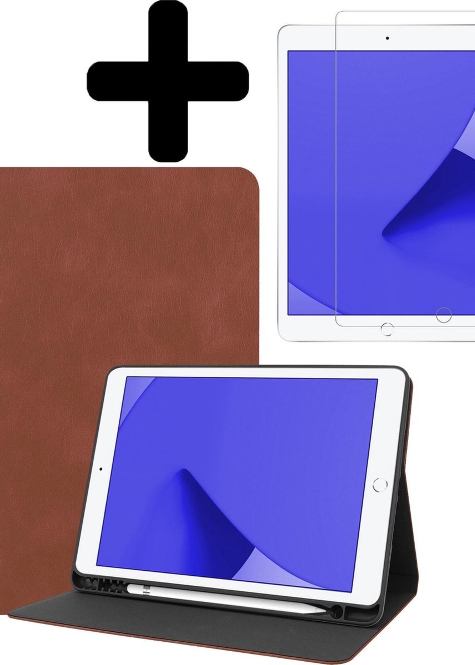 LUQ Hoes Geschikt voor iPad 10.2 2019 Hoes Luxe Hoesje Book Case Cover Met Uitsparing Geschikt voor Apple Pencil Met Screenprotector - Hoesje Geschikt voor iPad 7 Hoesje Bookcase - Bruin