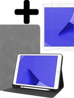 LUQ LUQ Luxe Lederen iPad 10.2 (2019) Hoes met uitsparing Active Stylus Pen en screenprotector - Grijs