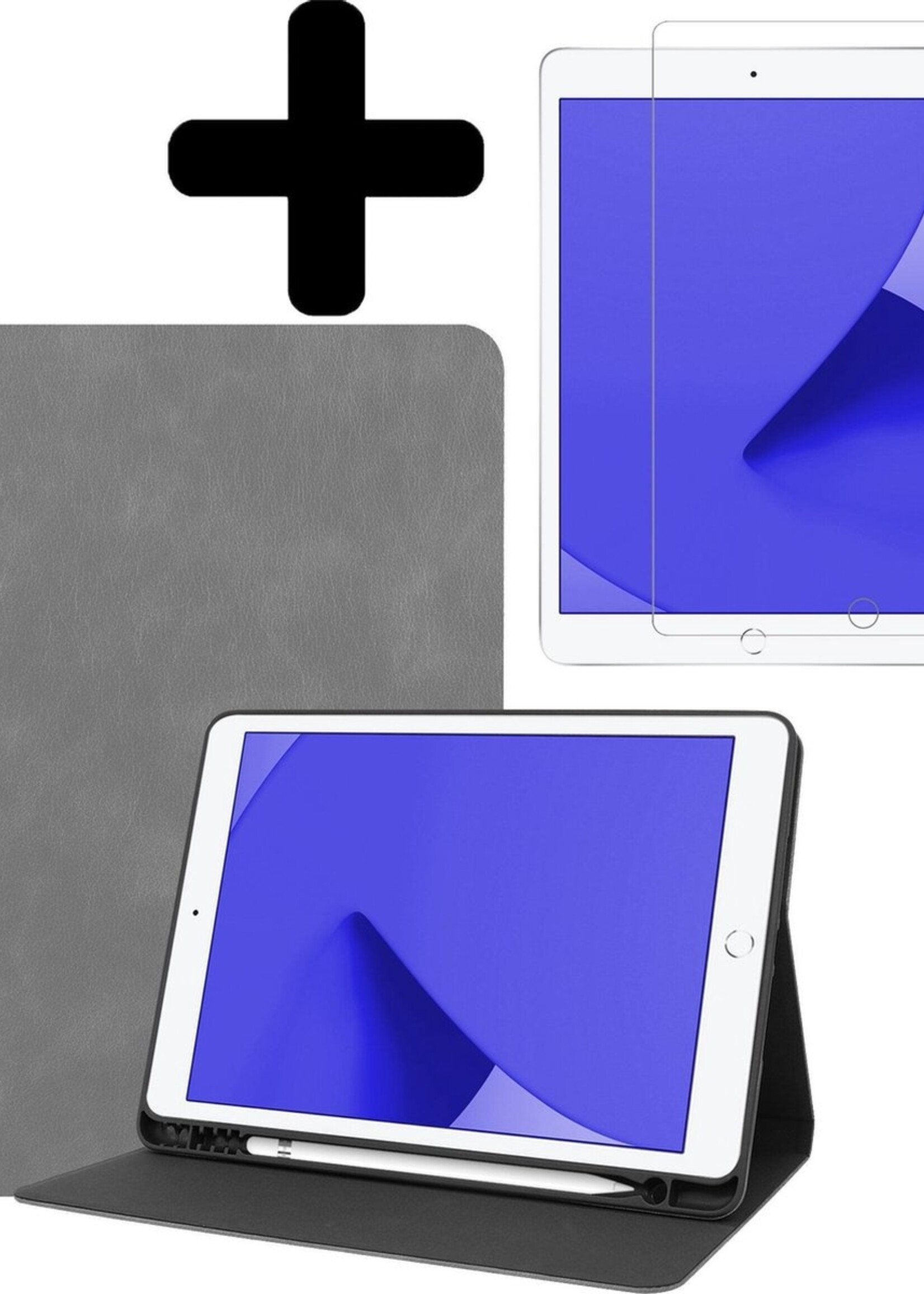 LUQ Hoes Geschikt voor iPad 10.2 2019 Hoes Luxe Hoesje Book Case Cover Met Uitsparing Geschikt voor Apple Pencil Met Screenprotector - Hoesje Geschikt voor iPad 7 Hoesje Bookcase - Grijs