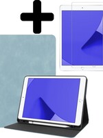 LUQ LUQ Luxe Lederen iPad 10.2 (2019) Hoes met uitsparing Active Stylus Pen en screenprotector - Licht Blauw