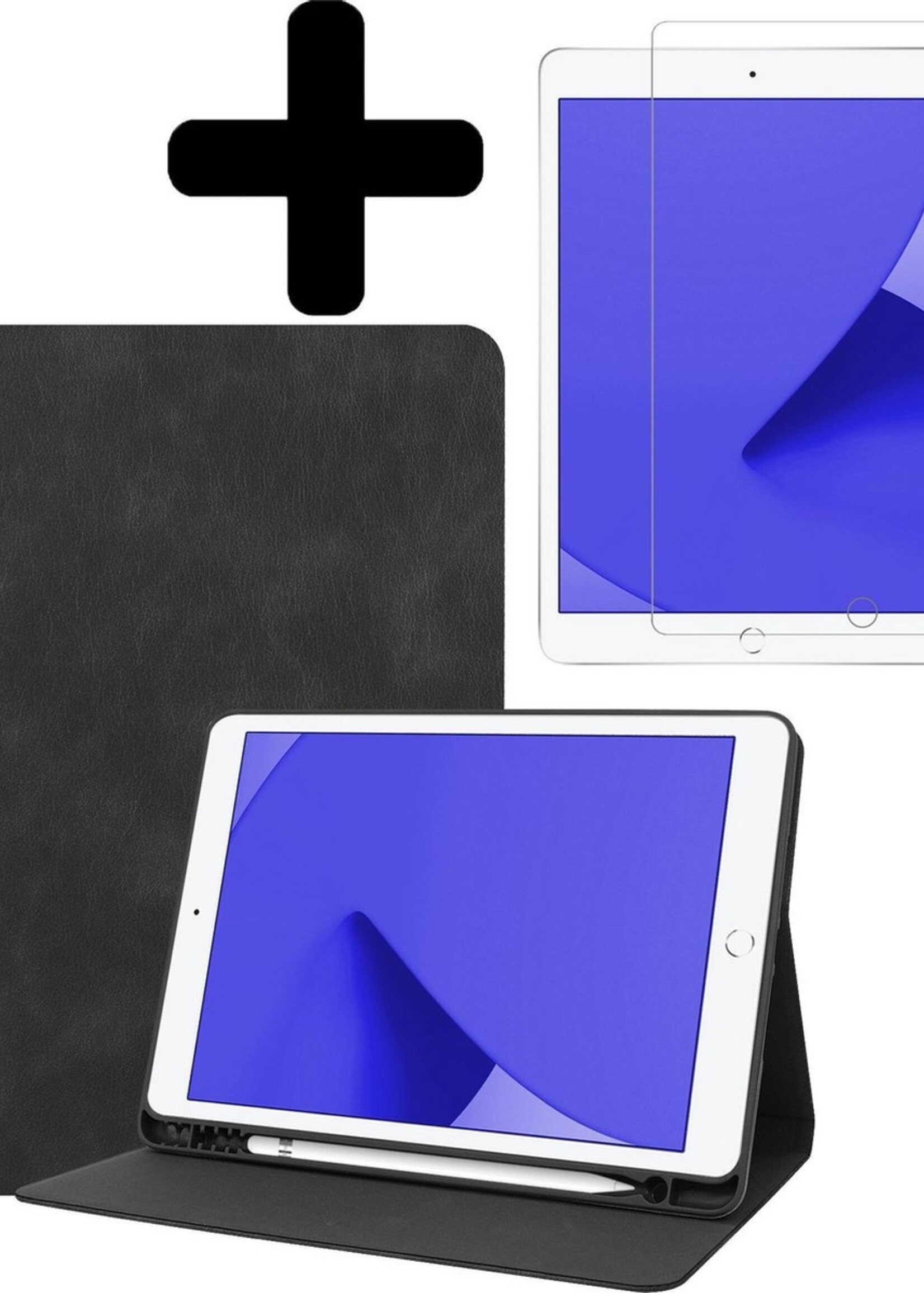LUQ Hoes Geschikt voor iPad 10.2 2019 Hoes Luxe Hoesje Book Case Cover Met Uitsparing Geschikt voor Apple Pencil Met Screenprotector - Hoesje Geschikt voor iPad 7 Hoesje Bookcase - Zwart