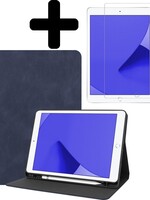 LUQ LUQ Luxe Lederen iPad 10.2 (2019/2020) Hoes met uitsparing Active Stylus Pen en screenprotector - Donker Blauw