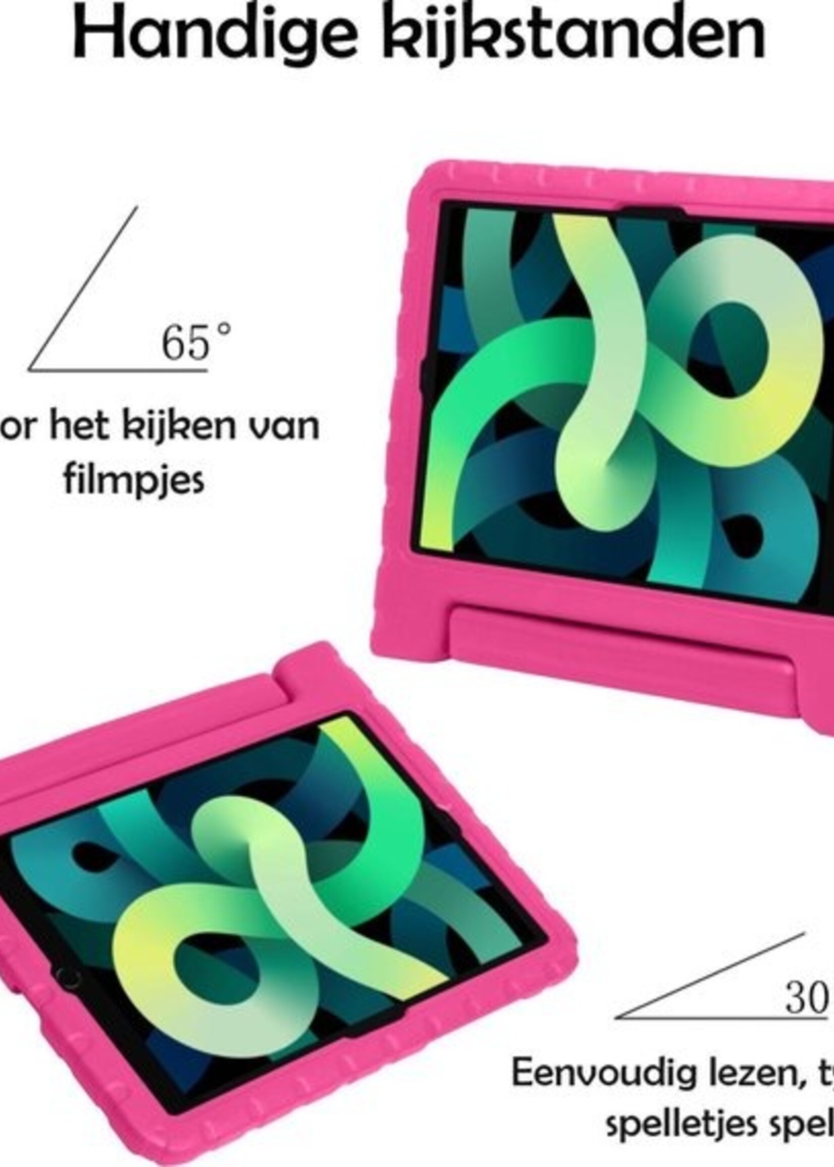 LUQ Hoes Geschikt voor iPad Air 2020 Hoes Kinder Hoesje Kids Case Kinderhoes Shockproof Met Screenprotector - Hoesje Geschikt voor iPad Air 4 2020 Hoesje Kidscase - Roze