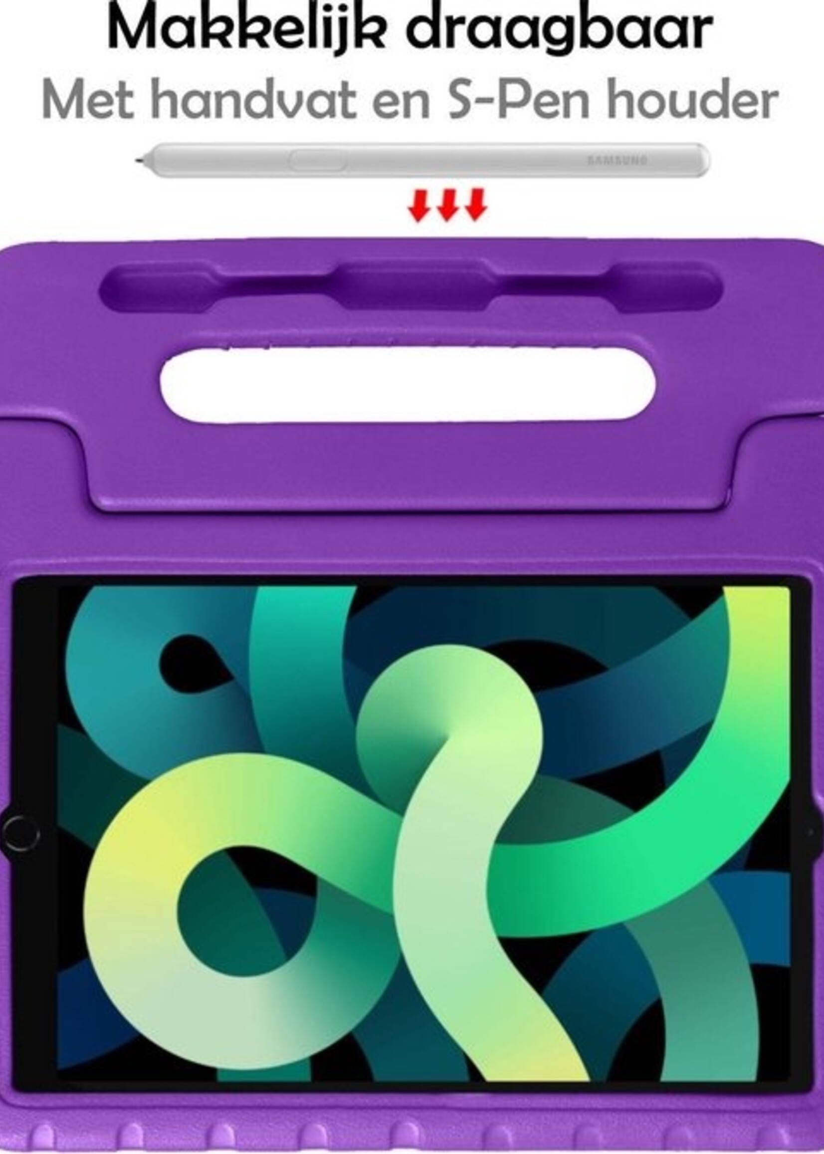 LUQ Hoes Geschikt voor iPad Air 2020 Hoes Kinder Hoesje Kids Case Kinderhoes Shockproof Met Screenprotector - Hoesje Geschikt voor iPad Air 4 2020 Hoesje Kidscase - Paars