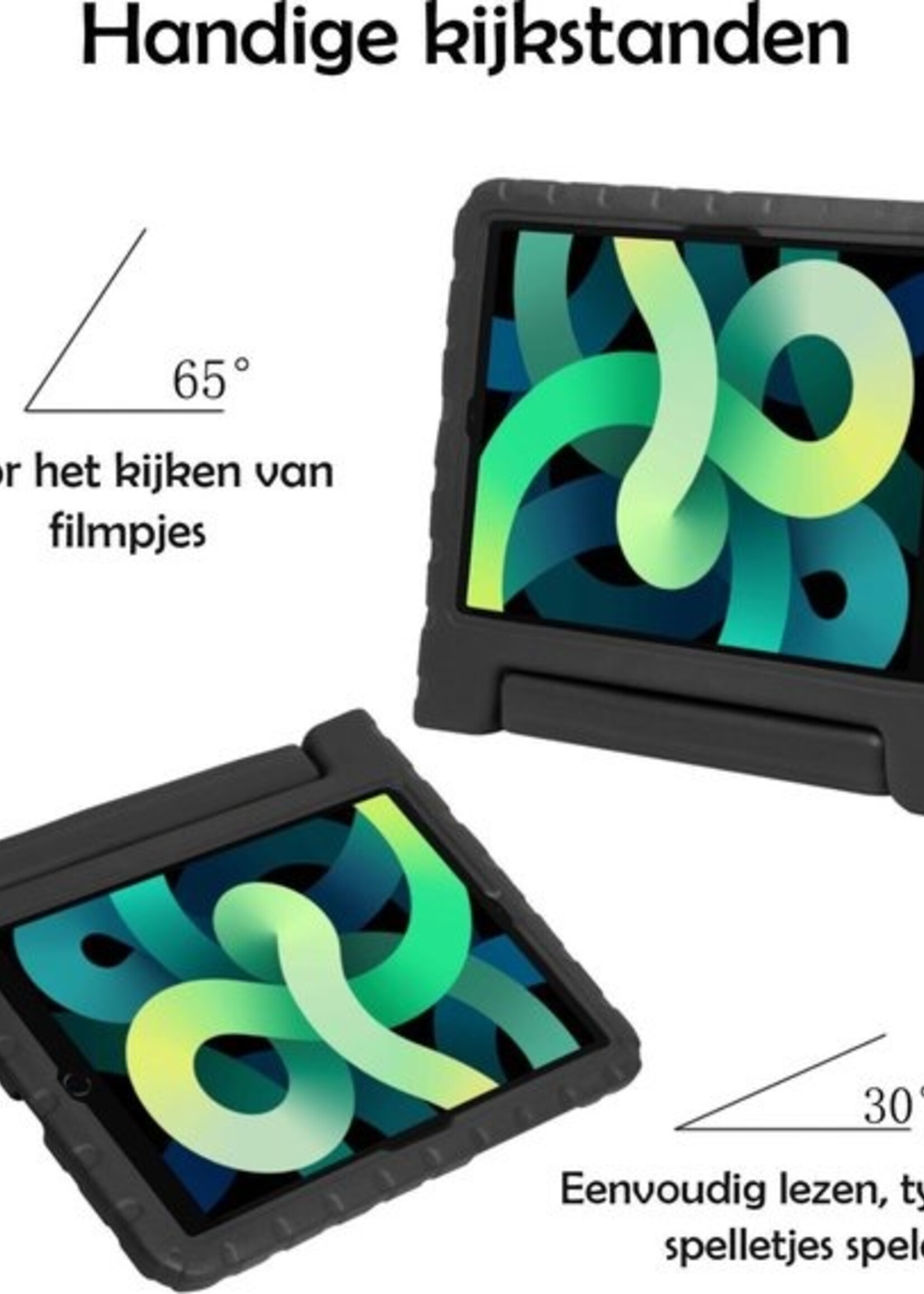 LUQ Hoes Geschikt voor iPad Air 2020 Hoes Kinder Hoesje Kids Case Kinderhoes Shockproof Met Screenprotector - Hoesje Geschikt voor iPad Air 4 2020 Hoesje Kidscase - Zwart