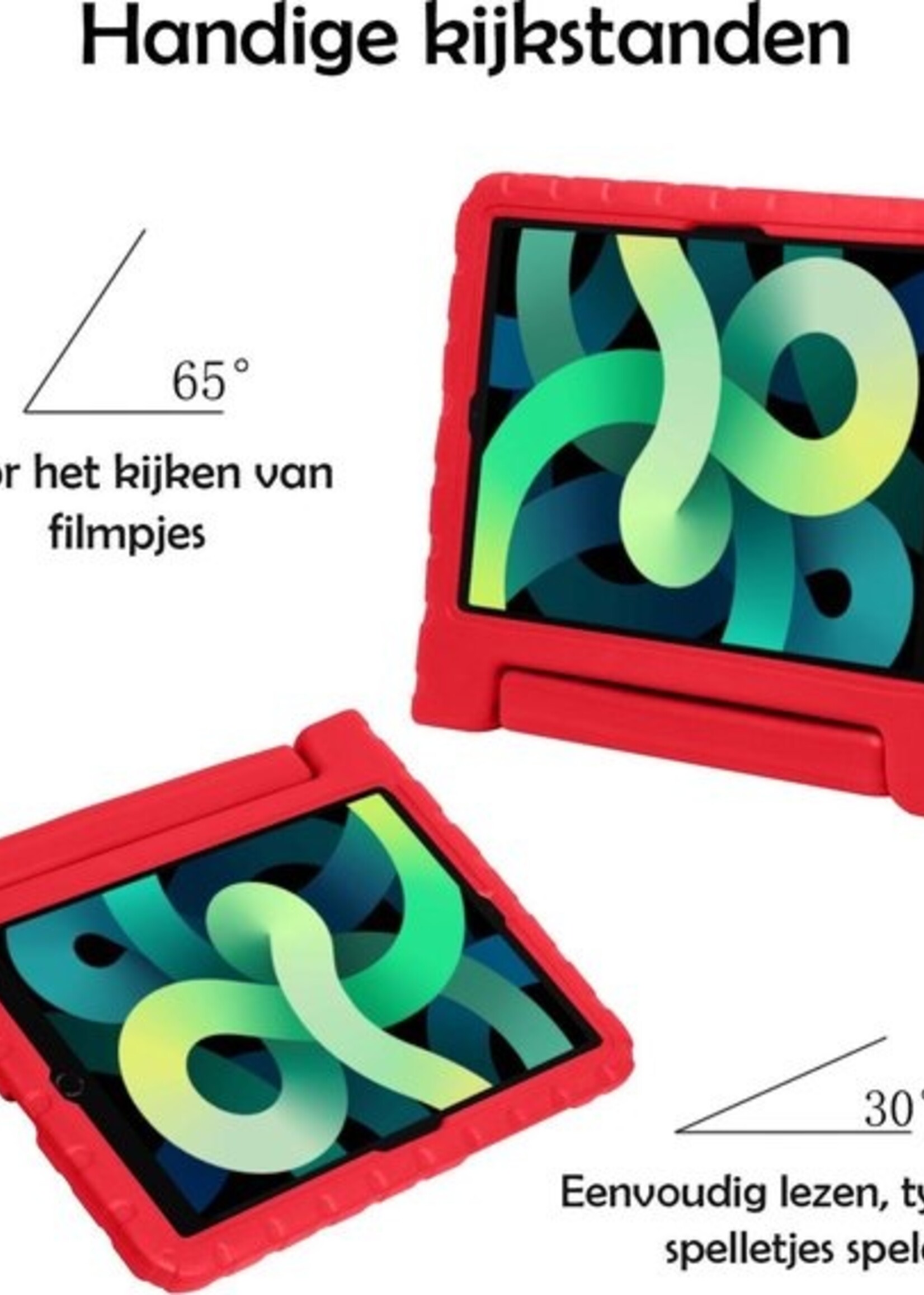 LUQ Hoes Geschikt voor iPad Air 2020 Hoes Kinder Hoesje Kids Case Kinderhoes Shockproof Met Screenprotector - Hoesje Geschikt voor iPad Air 4 2020 Hoesje Kidscase - Rood