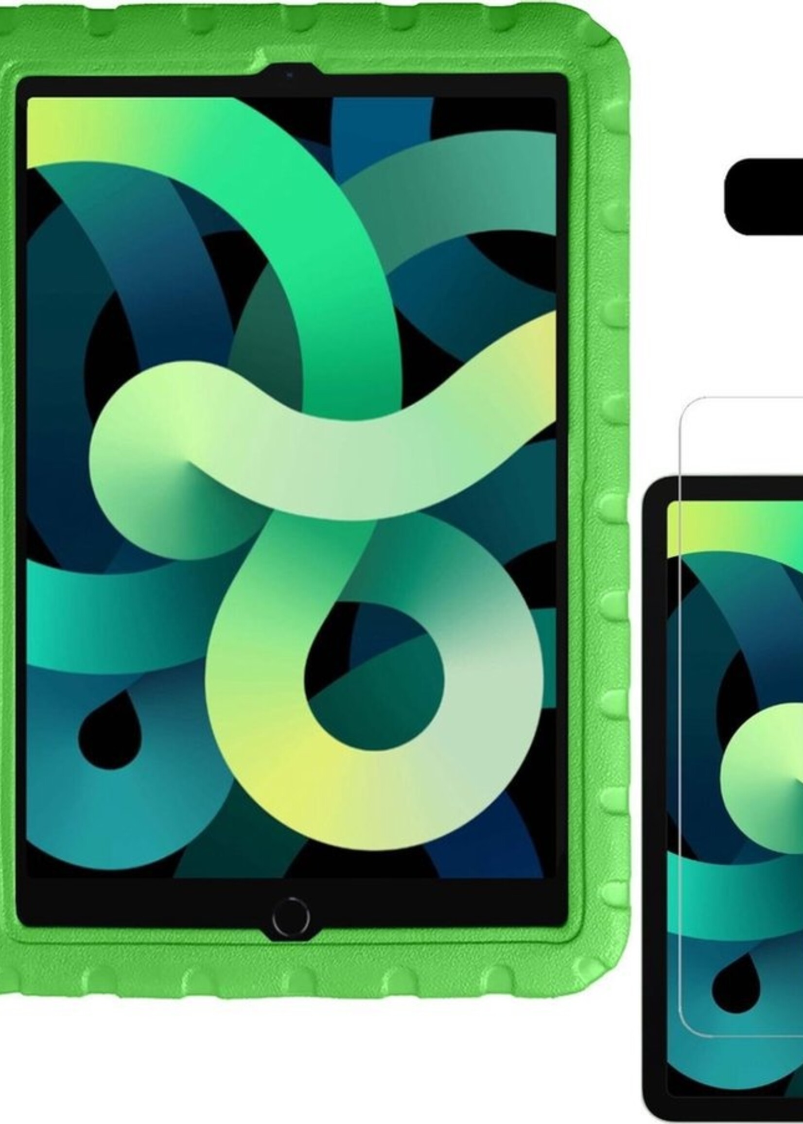 LUQ Hoes Geschikt voor iPad Air 2020 Hoes Kinder Hoesje Kids Case Kinderhoes Shockproof Met 2x Screenprotector - Hoesje Geschikt voor iPad Air 4 2020 Hoesje Kidscase - Groen
