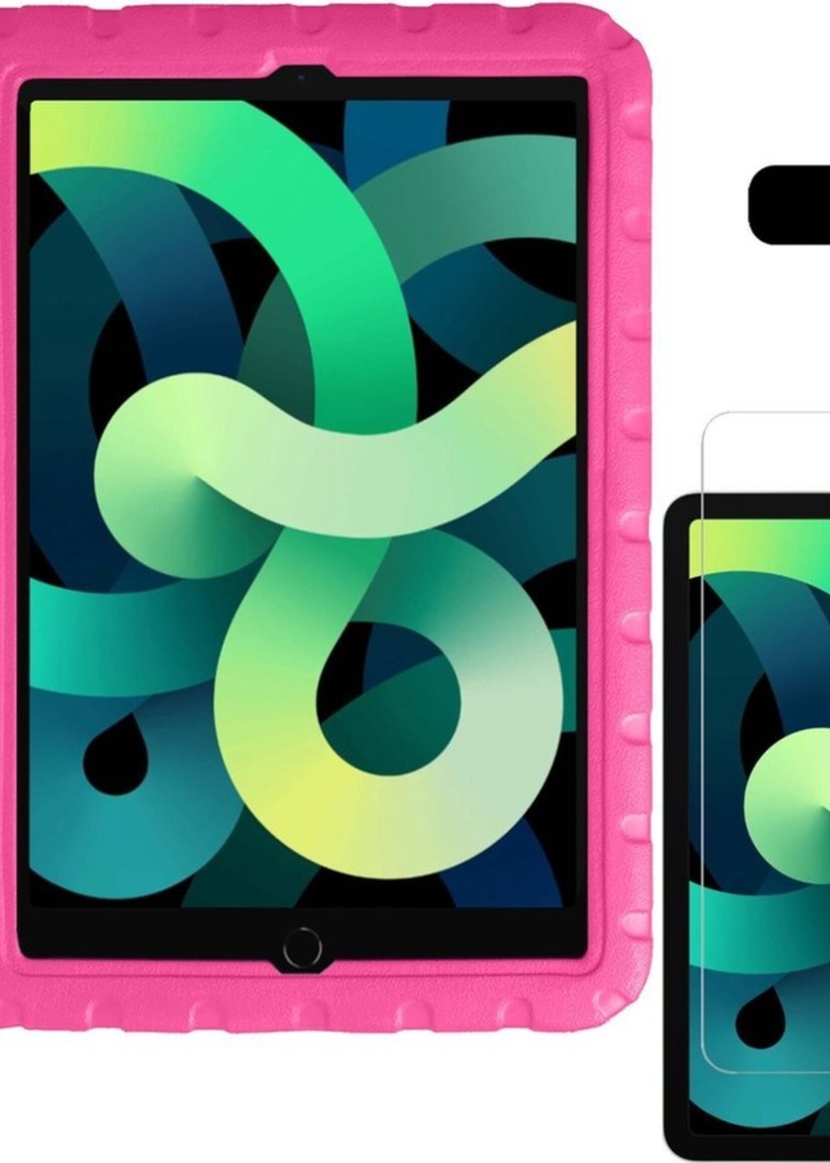 LUQ Hoes Geschikt voor iPad Air 2020 Hoes Kinder Hoesje Kids Case Kinderhoes Shockproof Met 2x Screenprotector - Hoesje Geschikt voor iPad Air 4 2020 Hoesje Kidscase - Roze