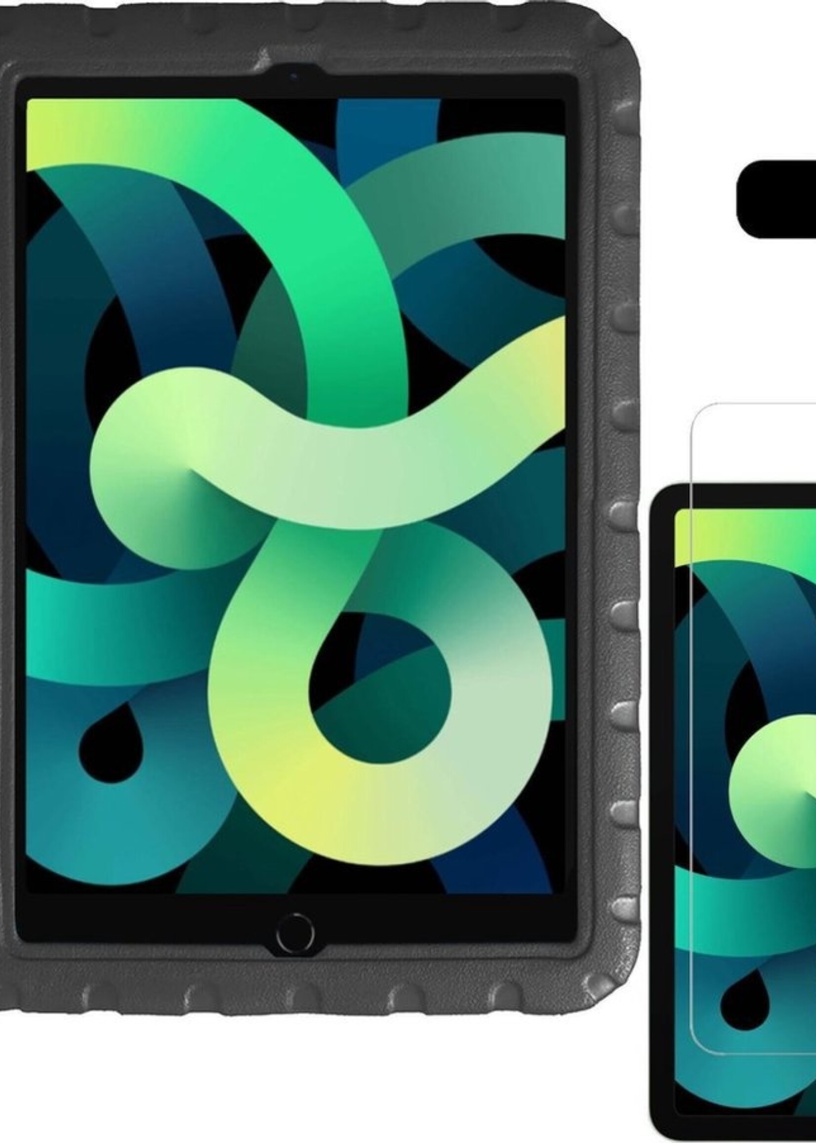 LUQ Hoes Geschikt voor iPad Air 2020 Hoes Kinder Hoesje Kids Case Kinderhoes Shockproof Met 2x Screenprotector - Hoesje Geschikt voor iPad Air 4 2020 Hoesje Kidscase - Zwart