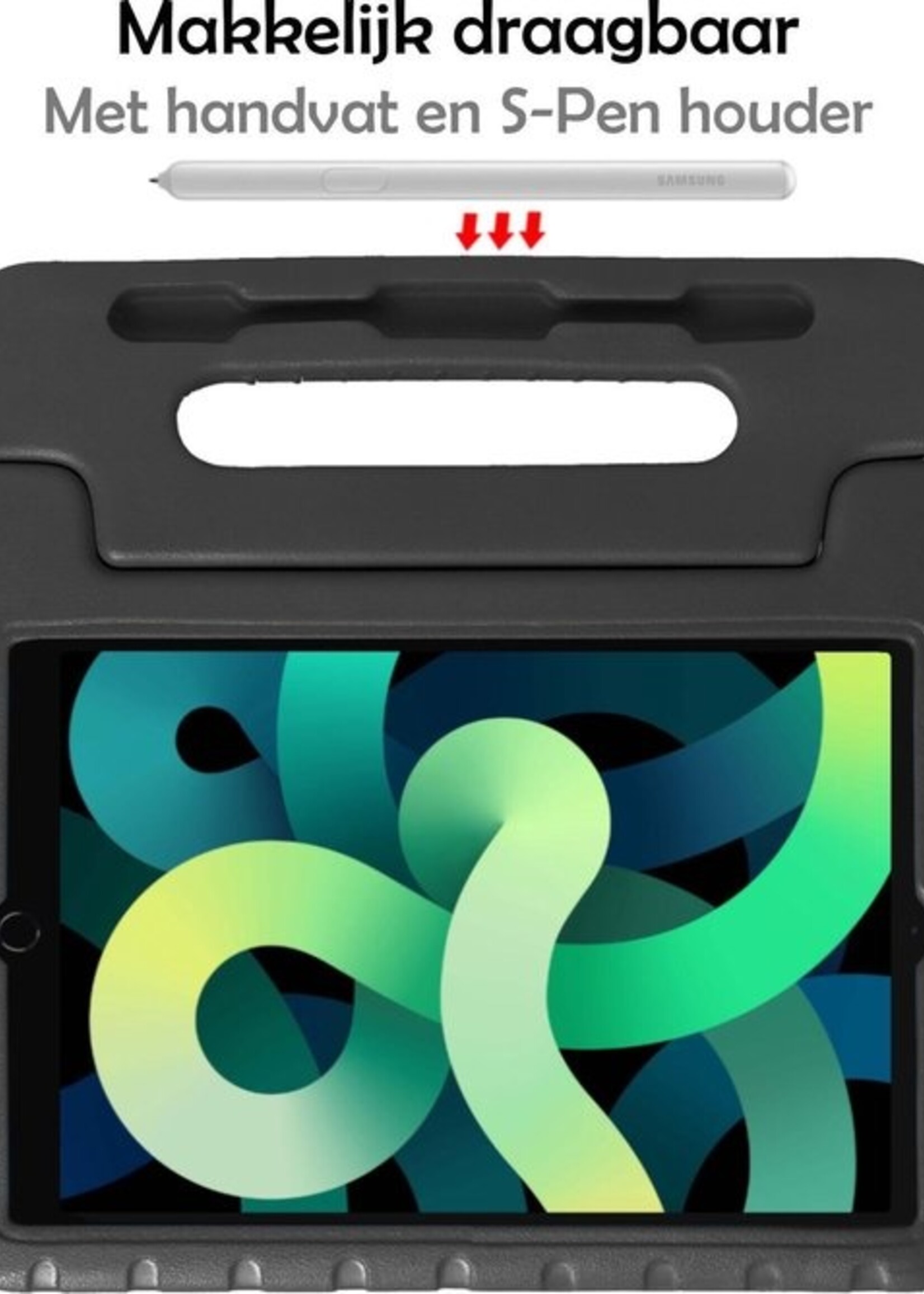 LUQ Hoes Geschikt voor iPad Air 2020 Hoes Kinder Hoesje Kids Case Kinderhoes Shockproof Met 2x Screenprotector - Hoesje Geschikt voor iPad Air 4 2020 Hoesje Kidscase - Zwart