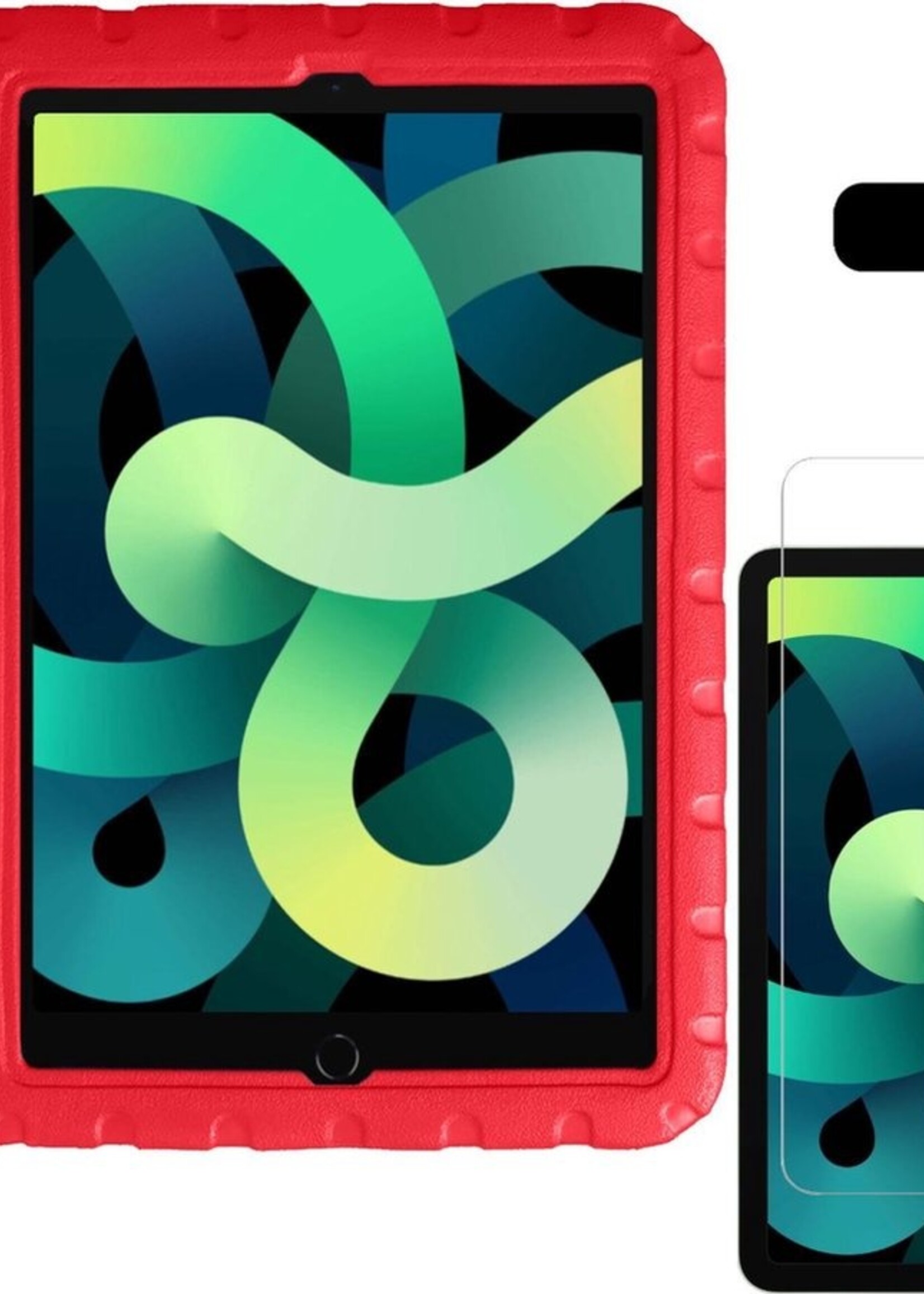 LUQ Hoes Geschikt voor iPad Air 2020 Hoes Kinder Hoesje Kids Case Kinderhoes Shockproof Met 2x Screenprotector - Hoesje Geschikt voor iPad Air 4 2020 Hoesje Kidscase - Rood