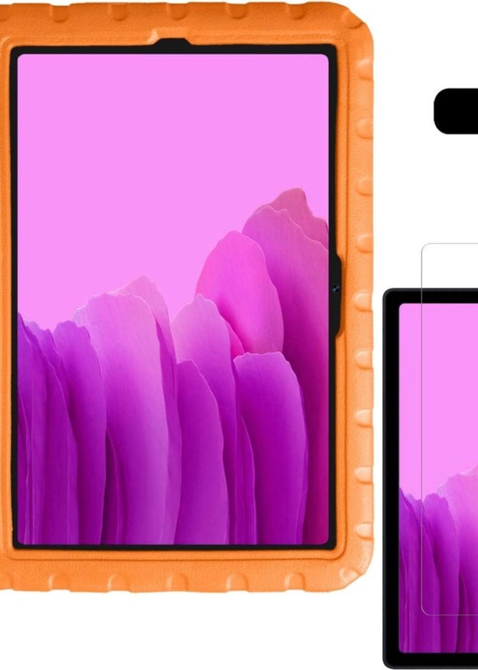LUQ Hoes Geschikt voor Samsung Galaxy Tab A7 Hoes Kinder Hoesje Kids Case Kinderhoes Shockproof Met 2x Screenprotector - Hoesje Geschikt voor Samsung Tab A7 Hoesje Kidscase - Oranje