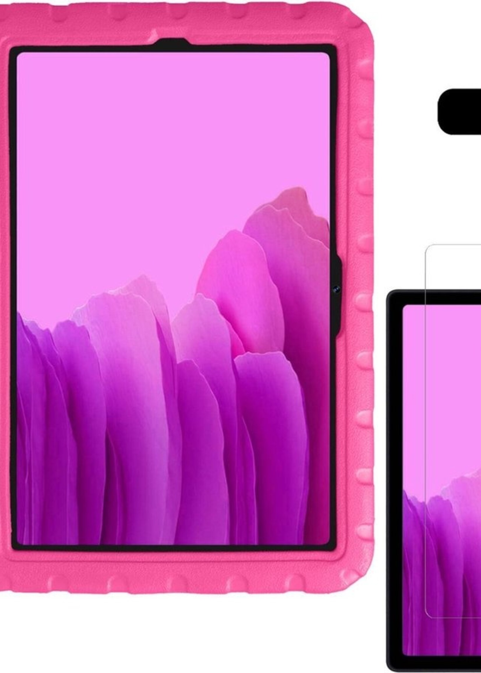 LUQ Hoes Geschikt voor Samsung Galaxy Tab A7 Hoes Kinder Hoesje Kids Case Kinderhoes Shockproof Met 2x Screenprotector - Hoesje Geschikt voor Samsung Tab A7 Hoesje Kidscase - Roze