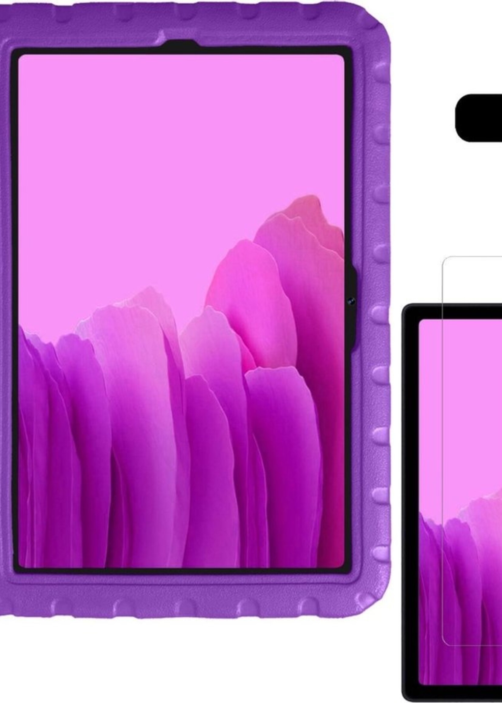 LUQ Hoes Geschikt voor Samsung Galaxy Tab A7 Hoes Kinder Hoesje Kids Case Kinderhoes Shockproof Met 2x Screenprotector - Hoesje Geschikt voor Samsung Tab A7 Hoesje Kidscase - Paars