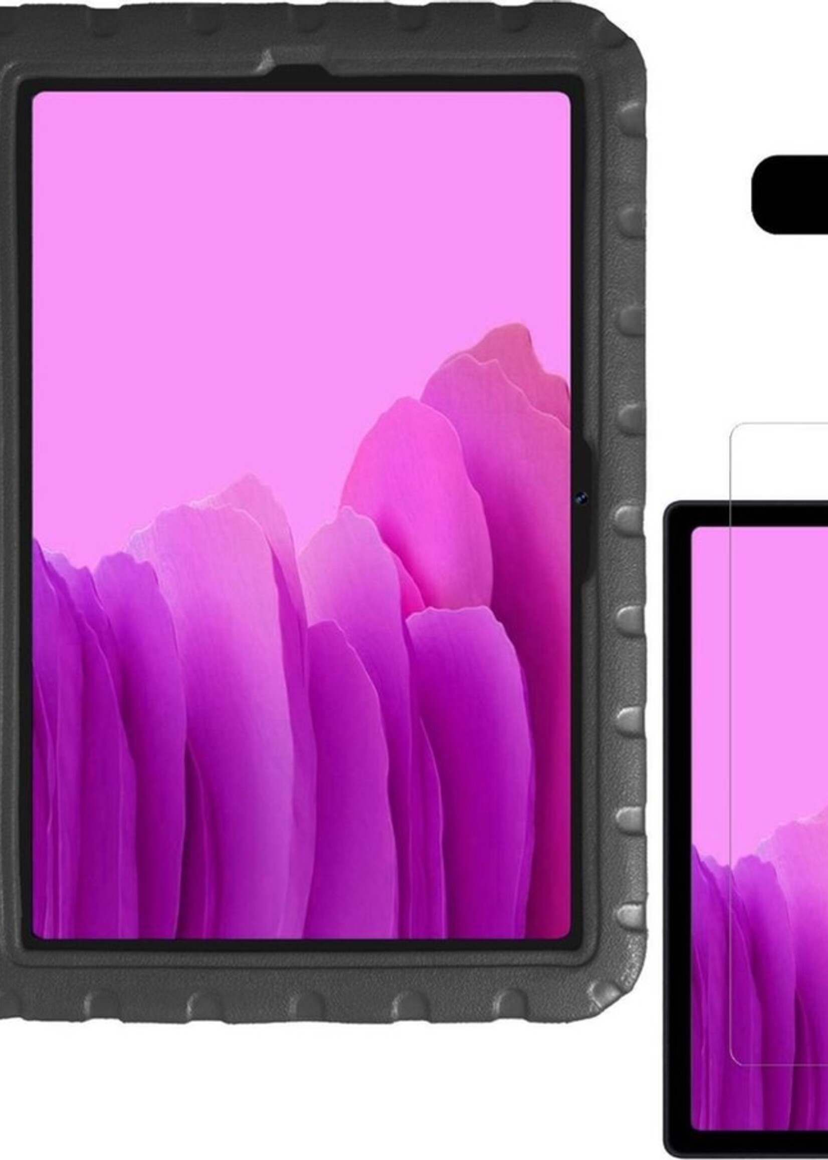 LUQ Hoes Geschikt voor Samsung Galaxy Tab A7 Hoes Kinder Hoesje Kids Case Kinderhoes Shockproof Met 2x Screenprotector - Hoesje Geschikt voor Samsung Tab A7 Hoesje Kidscase - Zwart