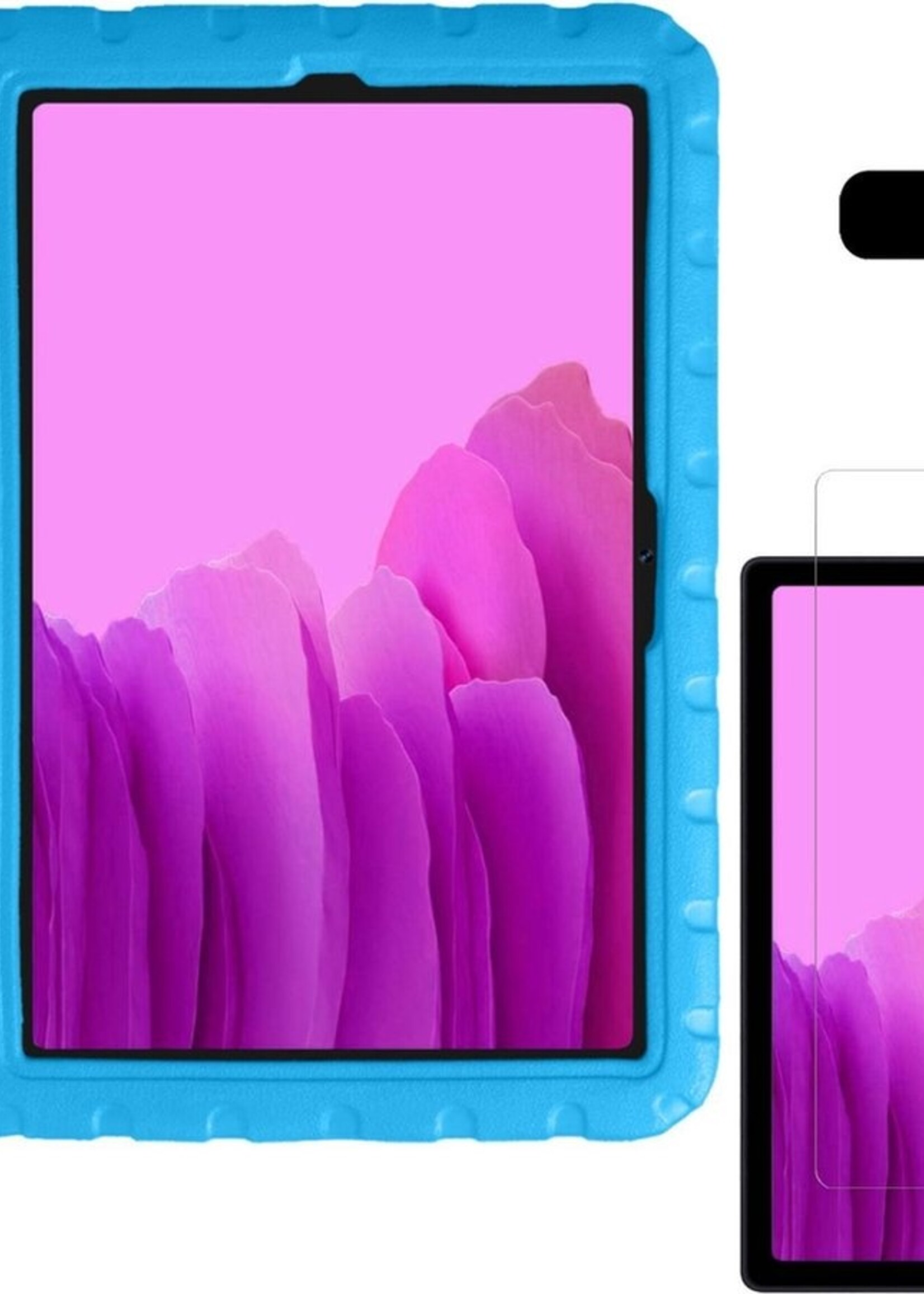 LUQ Hoes Geschikt voor Samsung Galaxy Tab A7 Hoes Kinder Hoesje Kids Case Kinderhoes Shockproof Met 2x Screenprotector - Hoesje Geschikt voor Samsung Tab A7 Hoesje Kidscase - Blauw