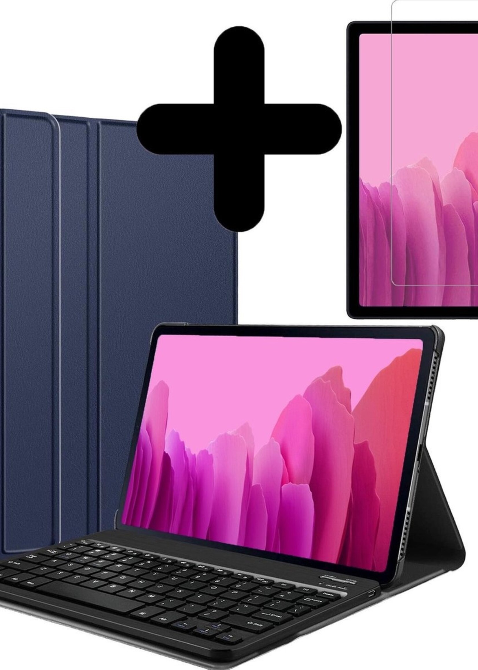 LUQ Hoes Geschikt voor Samsung Galaxy Tab A7 Hoes Keyboard Cover Toetsenbord Hoesje Met Screenprotector - Hoesje Geschikt voor Samsung Tab A7 Toetsenbord Hoes - Donkerblauw