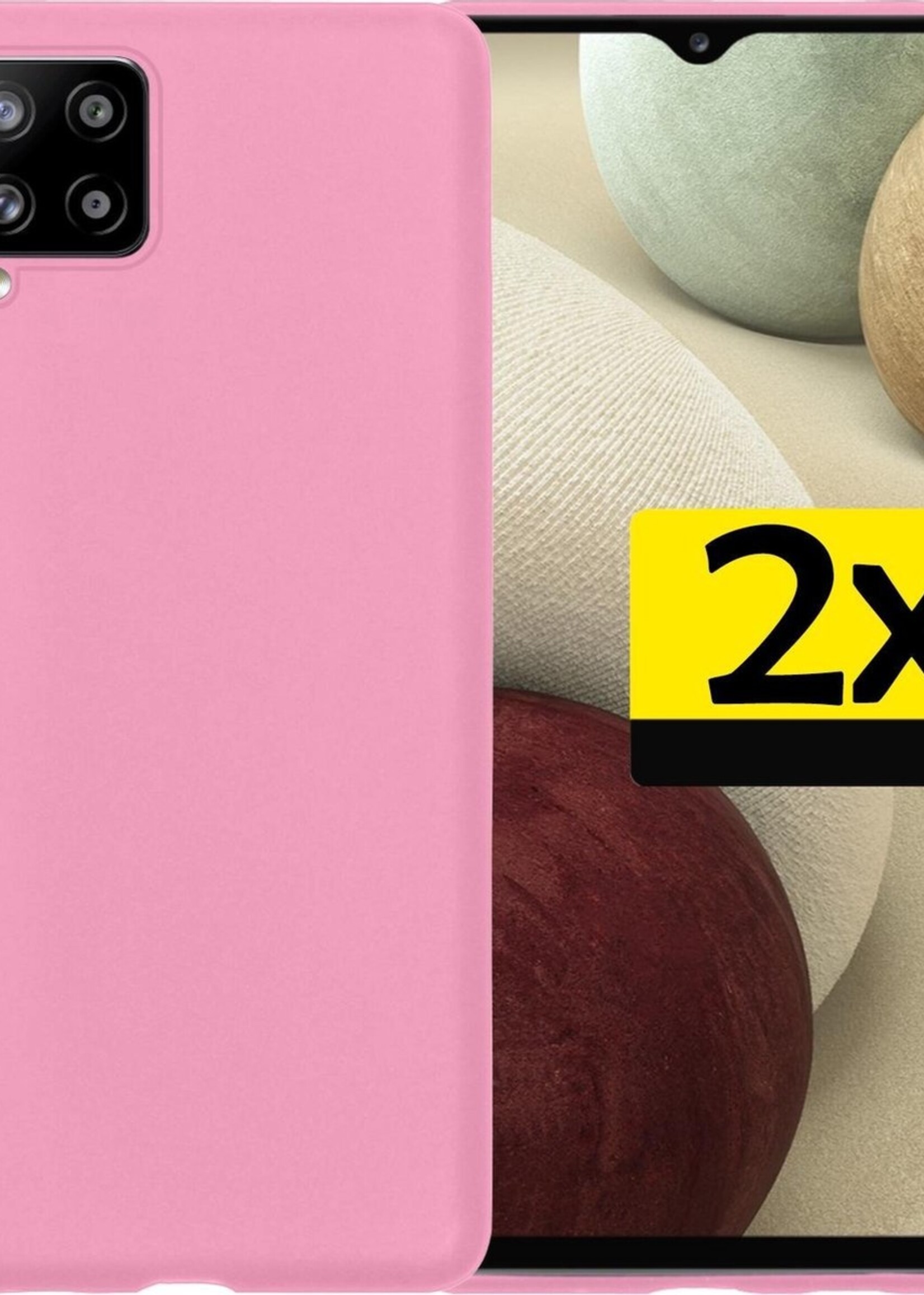 LUQ Hoesje Geschikt voor Samsung A12 Hoesje Siliconen Case - Hoes Geschikt voor Samsung Galaxy A12 Hoes Siliconen - Roze - 2 Stuks