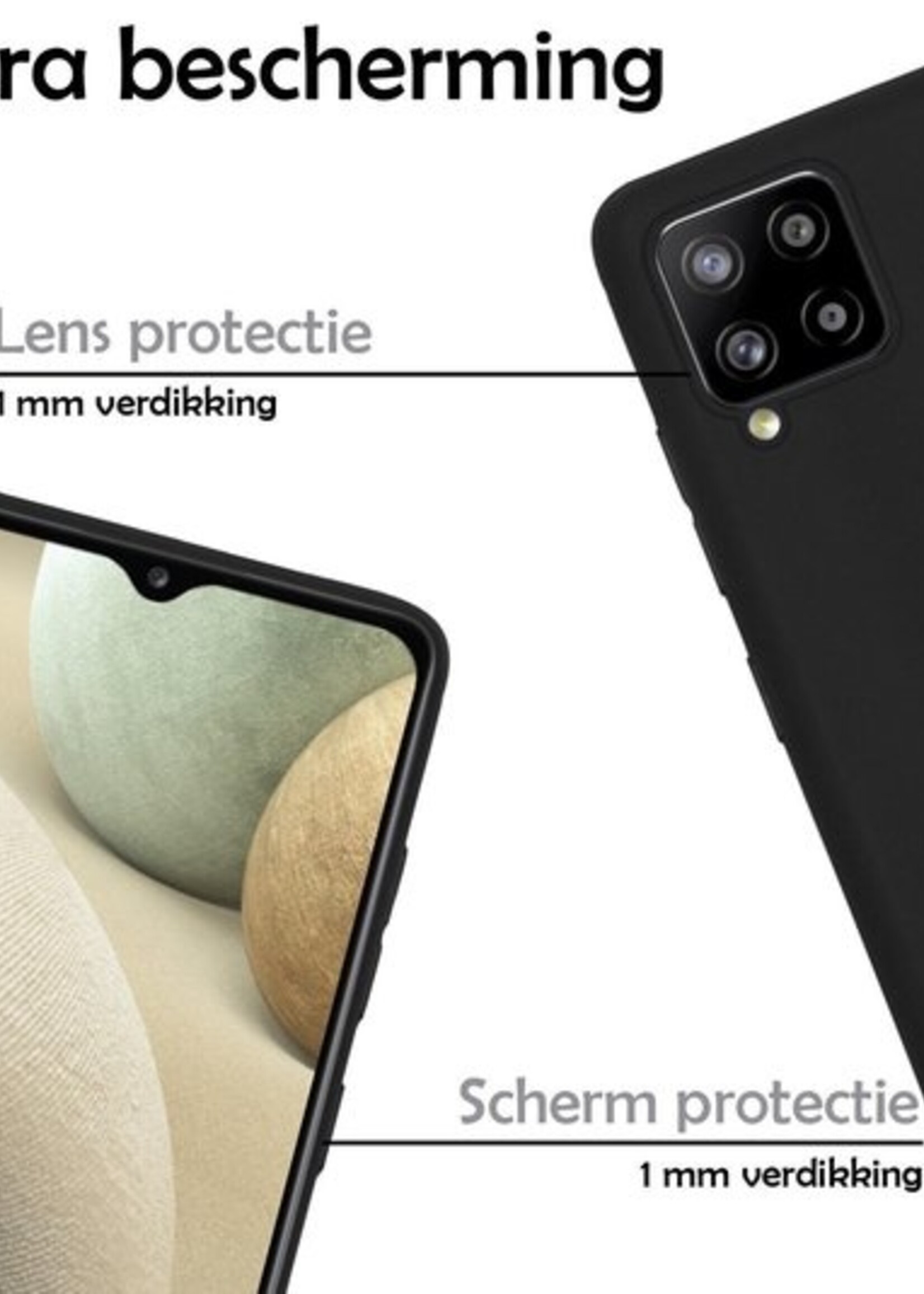 LUQ Hoesje Geschikt voor Samsung A12 Hoesje Siliconen Case Met Screenprotector - Hoes Geschikt voor Samsung Galaxy A12 Hoes Siliconen - Zwart