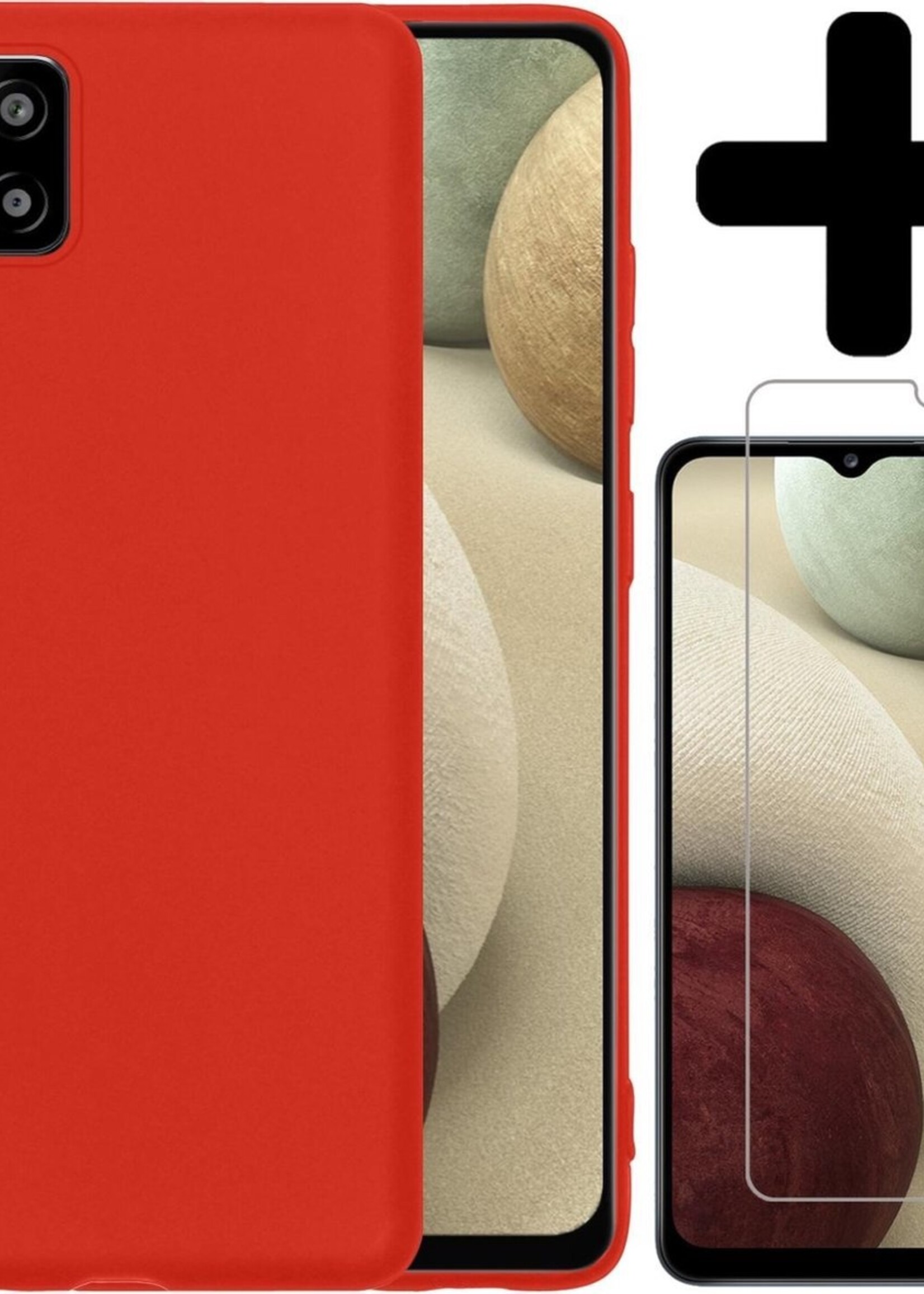 LUQ Hoesje Geschikt voor Samsung A12 Hoesje Siliconen Case Met Screenprotector - Hoes Geschikt voor Samsung Galaxy A12 Hoes Siliconen - Rood
