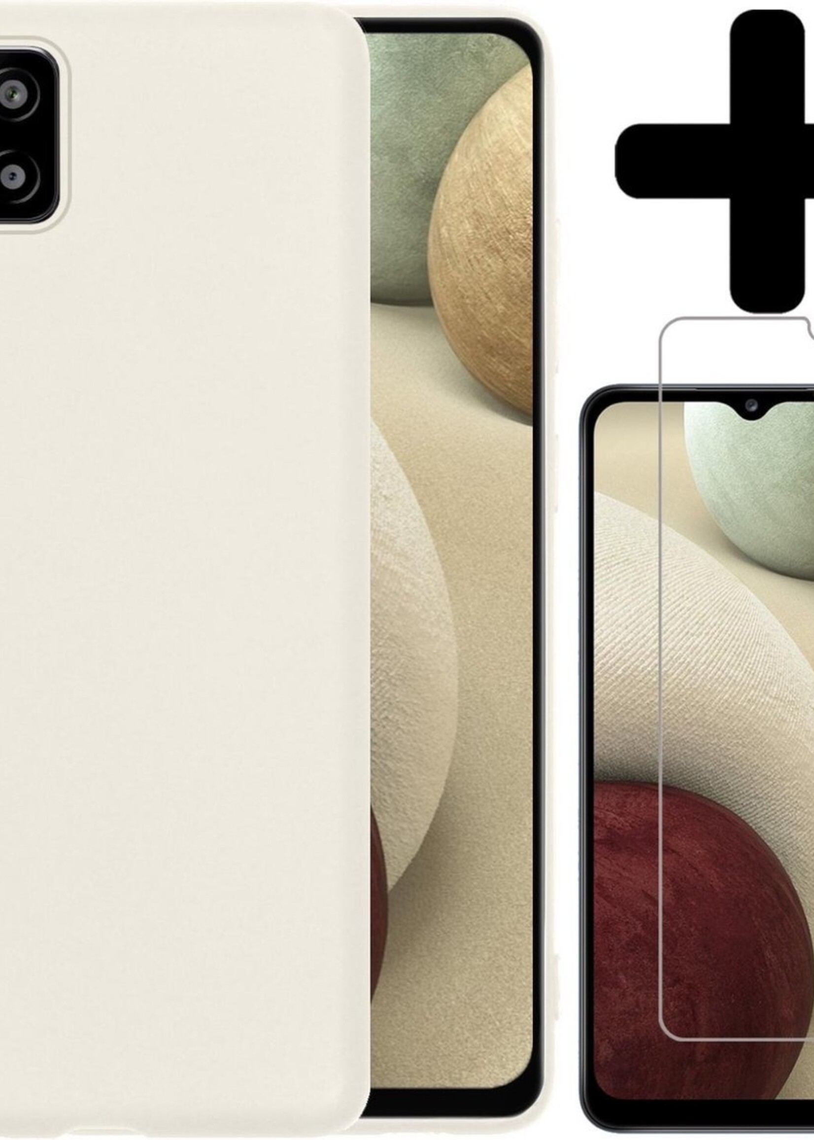 LUQ Hoesje Geschikt voor Samsung A12 Hoesje Siliconen Case Met Screenprotector - Hoes Geschikt voor Samsung Galaxy A12 Hoes Siliconen - Wit