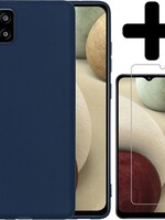 LUQ LUQ Samsung Galaxy A12 hoesje siliconen donkerblauw + screenprotector