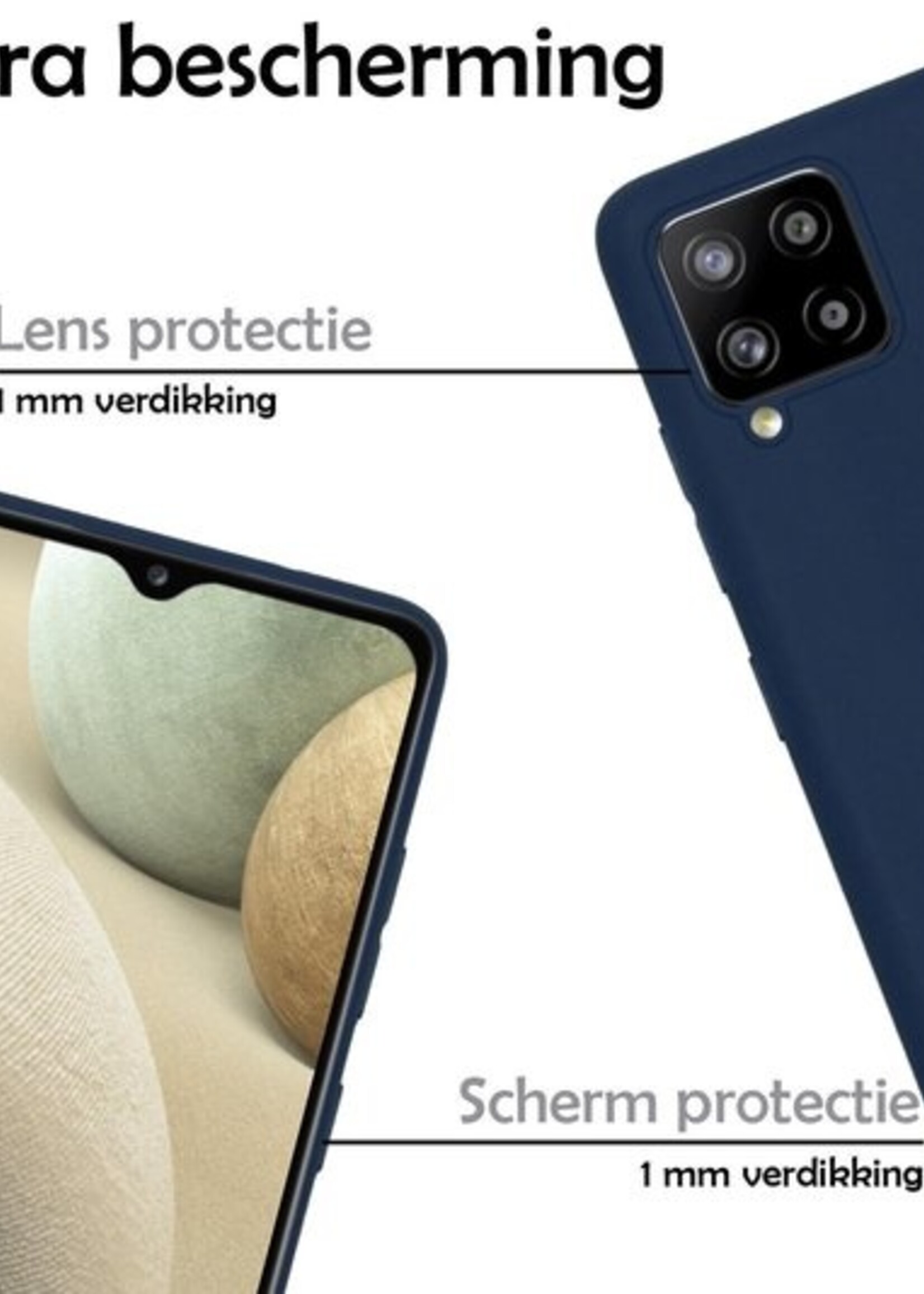 LUQ Hoesje Geschikt voor Samsung A12 Hoesje Siliconen Case Met Screenprotector - Hoes Geschikt voor Samsung Galaxy A12 Hoes Siliconen - Donkerblauw