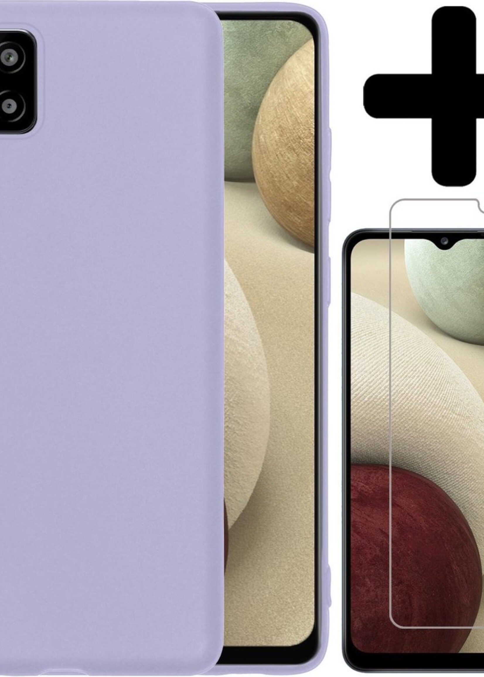 LUQ Hoesje Geschikt voor Samsung A12 Hoesje Siliconen Case Met Screenprotector - Hoes Geschikt voor Samsung Galaxy A12 Hoes Siliconen - Lila