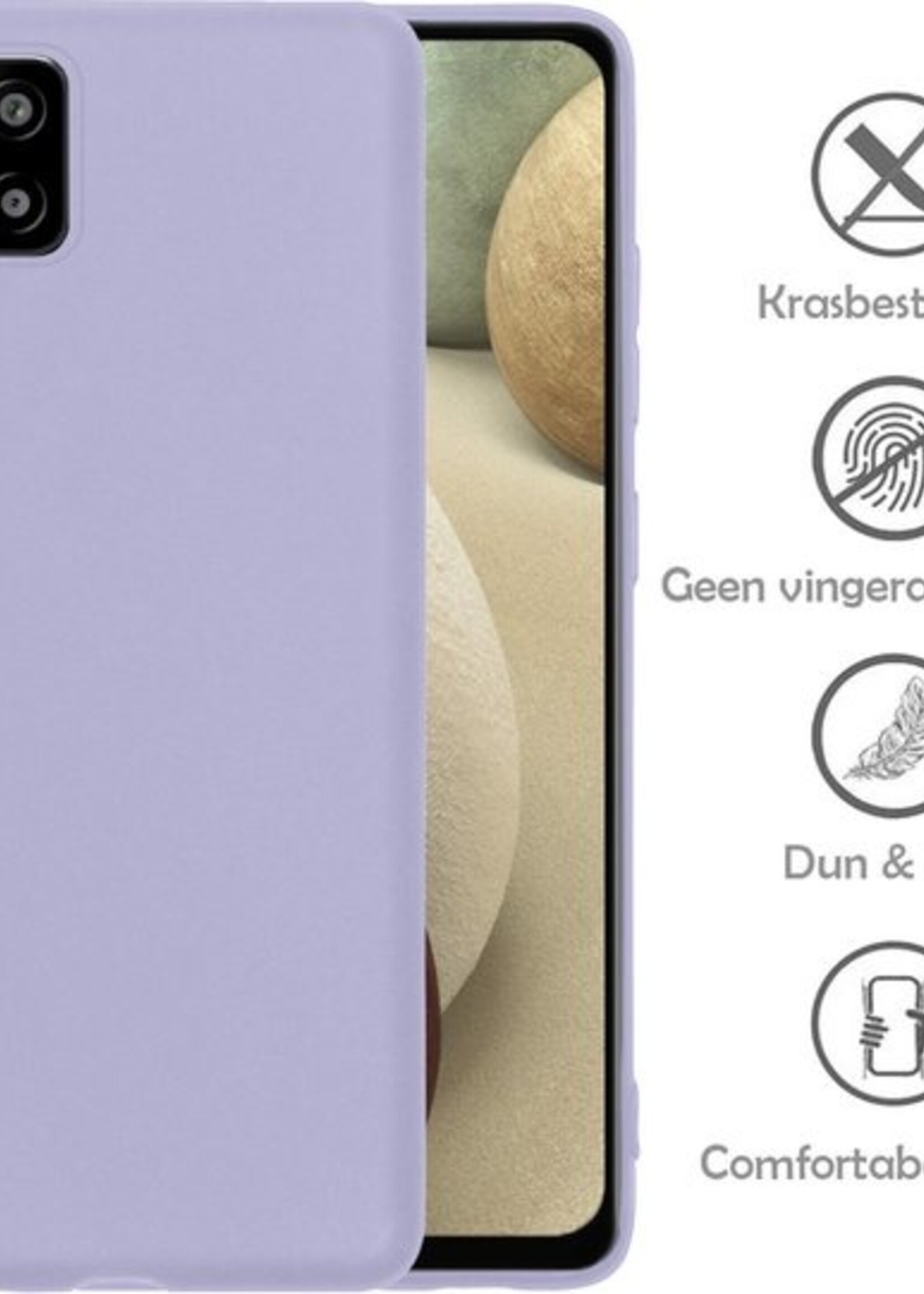 LUQ Hoesje Geschikt voor Samsung A12 Hoesje Siliconen Case Met Screenprotector - Hoes Geschikt voor Samsung Galaxy A12 Hoes Siliconen - Lila