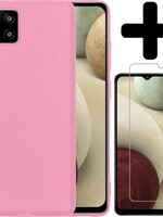 LUQ LUQ Samsung Galaxy A12 hoesje siliconen lichtroze + screenprotector