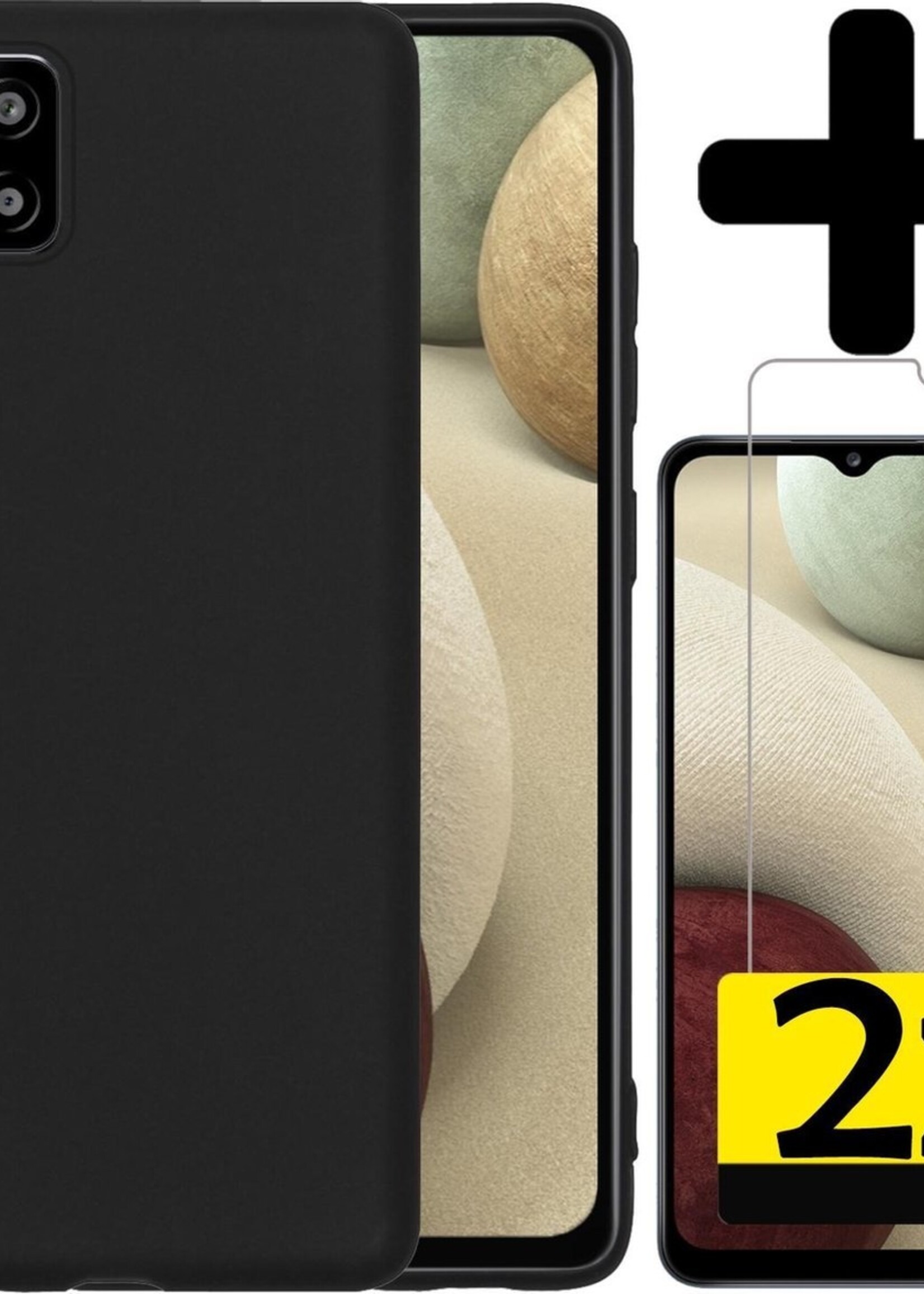 LUQ Hoesje Geschikt voor Samsung A12 Hoesje Siliconen Case Met 2x Screenprotector - Hoes Geschikt voor Samsung Galaxy A12 Hoes Siliconen - Zwart