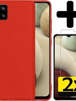LUQ LUQ Samsung Galaxy A12 hoesje siliconen rood + 2x screenprotector