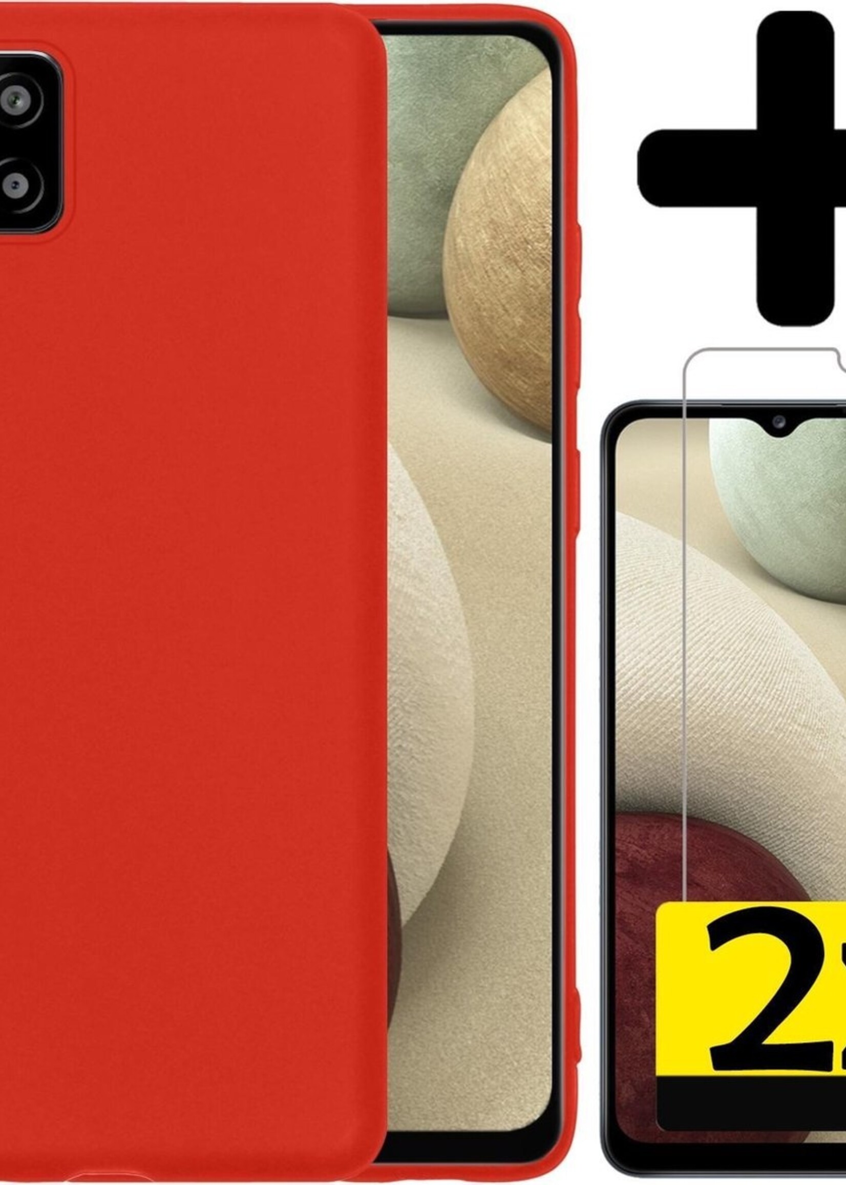 LUQ Hoesje Geschikt voor Samsung A12 Hoesje Siliconen Case Met 2x Screenprotector - Hoes Geschikt voor Samsung Galaxy A12 Hoes Siliconen - Rood