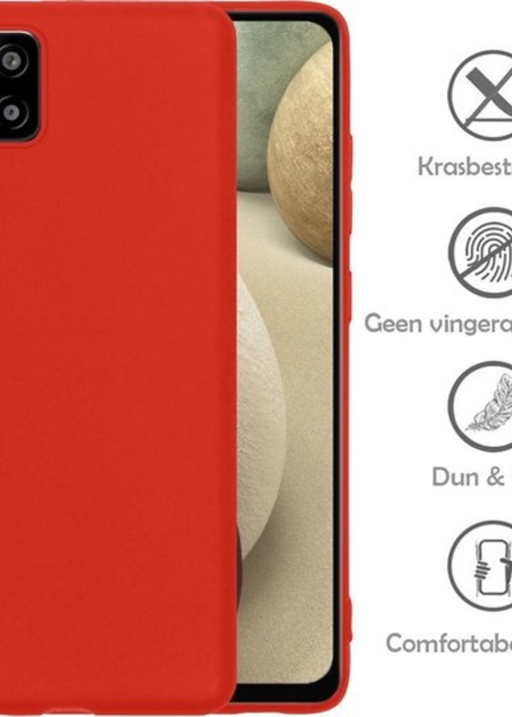 LUQ Hoesje Geschikt voor Samsung A12 Hoesje Siliconen Case Met 2x Screenprotector - Hoes Geschikt voor Samsung Galaxy A12 Hoes Siliconen - Rood