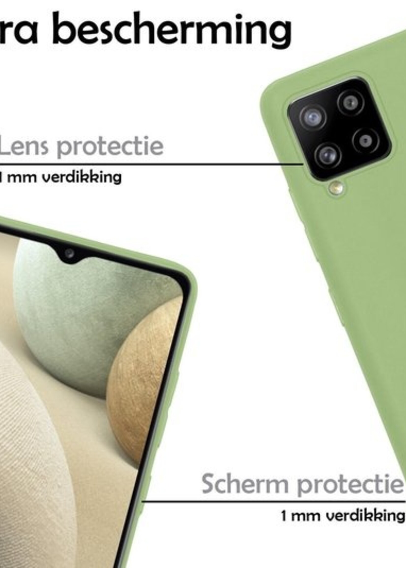 LUQ Hoesje Geschikt voor Samsung A12 Hoesje Siliconen Case Met 2x Screenprotector - Hoes Geschikt voor Samsung Galaxy A12 Hoes Siliconen - Groen
